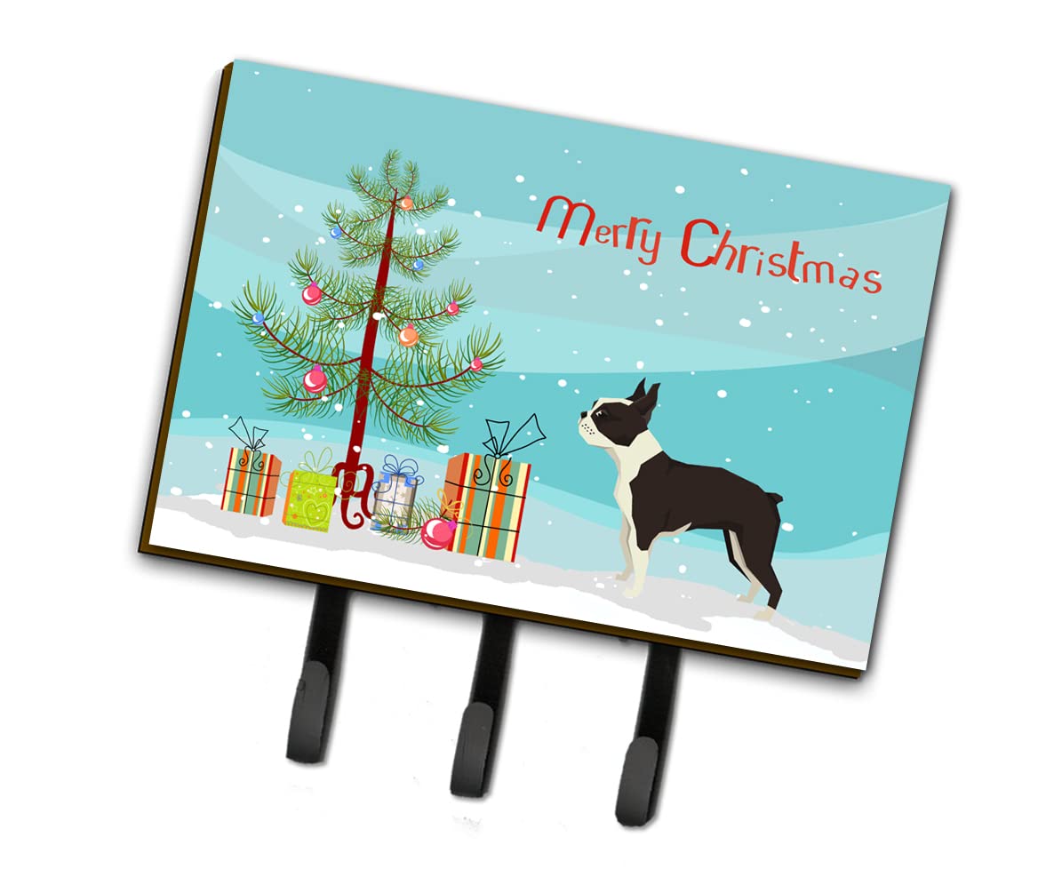 Boston Terrier Christmas Tree Leash & Key Holder Hooks - Colorful Dog-Themed Wall Decor for Holiday Home Organization | Perfect for Pet Lovers' Entryway, Kitchen, or Gift Giving