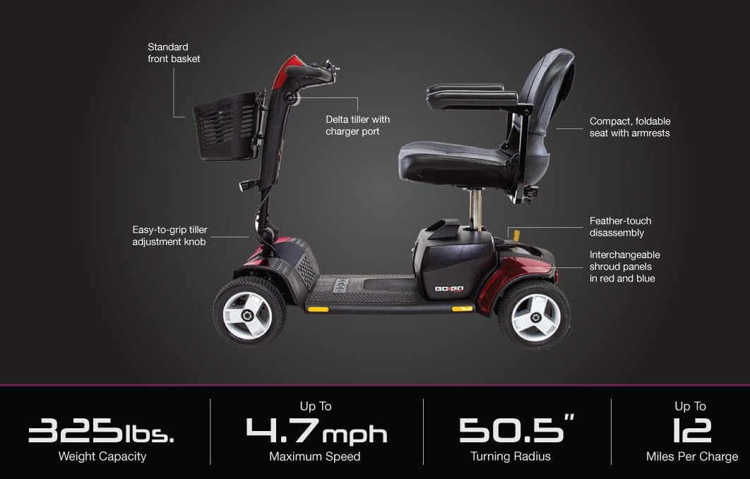 Pride Mobility S74 Go-Go Sport 4-Wheel Mobility Scooter with Accessories Bundle - Ideal for Outdoor Adventures and Daily Errands