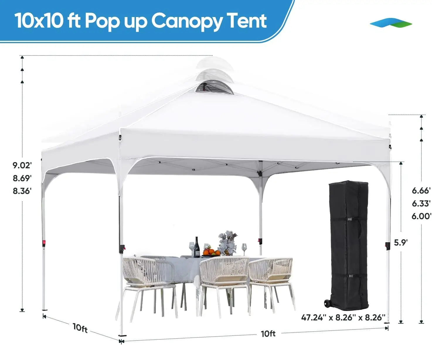 10' x 10' Pop Up Canopy Tent - Easy One Person Setup, Instant Shelter for Outdoor Events, Camping, Beach Parties, and Farmers Markets