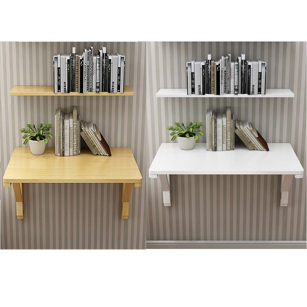 ZYFA Wall-Mounted Folding Table - Solid Pine Wood Collapsible Floating Desk for Laptop, Space Saving Hanging Workbench - Perfect for Study, Bedroom, Bathroom, Balcony & Small Spaces