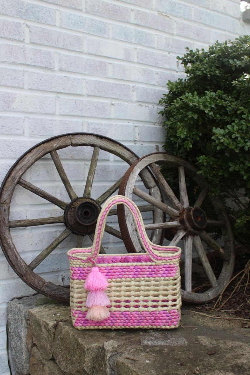 Palm Net Yatzil Handmade Woven Bag in Rose & Lavender - Perfect for Beach, Shopping & Boho Fashion Accessories