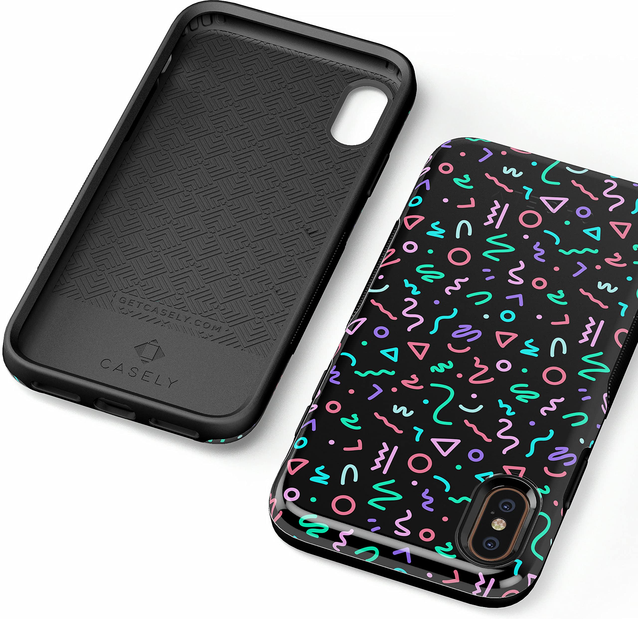 Casely iPhone X/XS Glow in The Dark Retro Phone Case - Shockproof Protective Cover with Unique Vibing Design | Perfect for Nighttime Visibility, Concerts & Retro Style Lovers