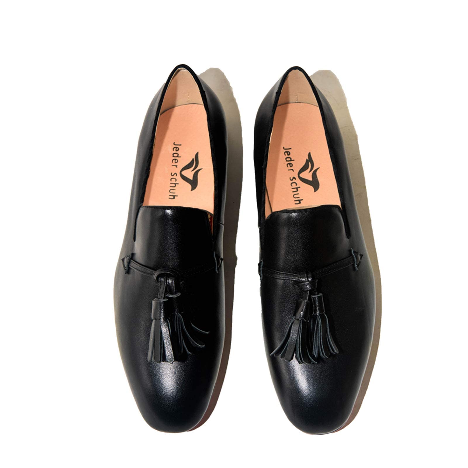 Men's Genuine Leather Tassel Loafers - Black Dress Shoes for Wedding, Party & Formal Occasions - Comfortable Slip-On Flat Shoes for Business & Casual Wear