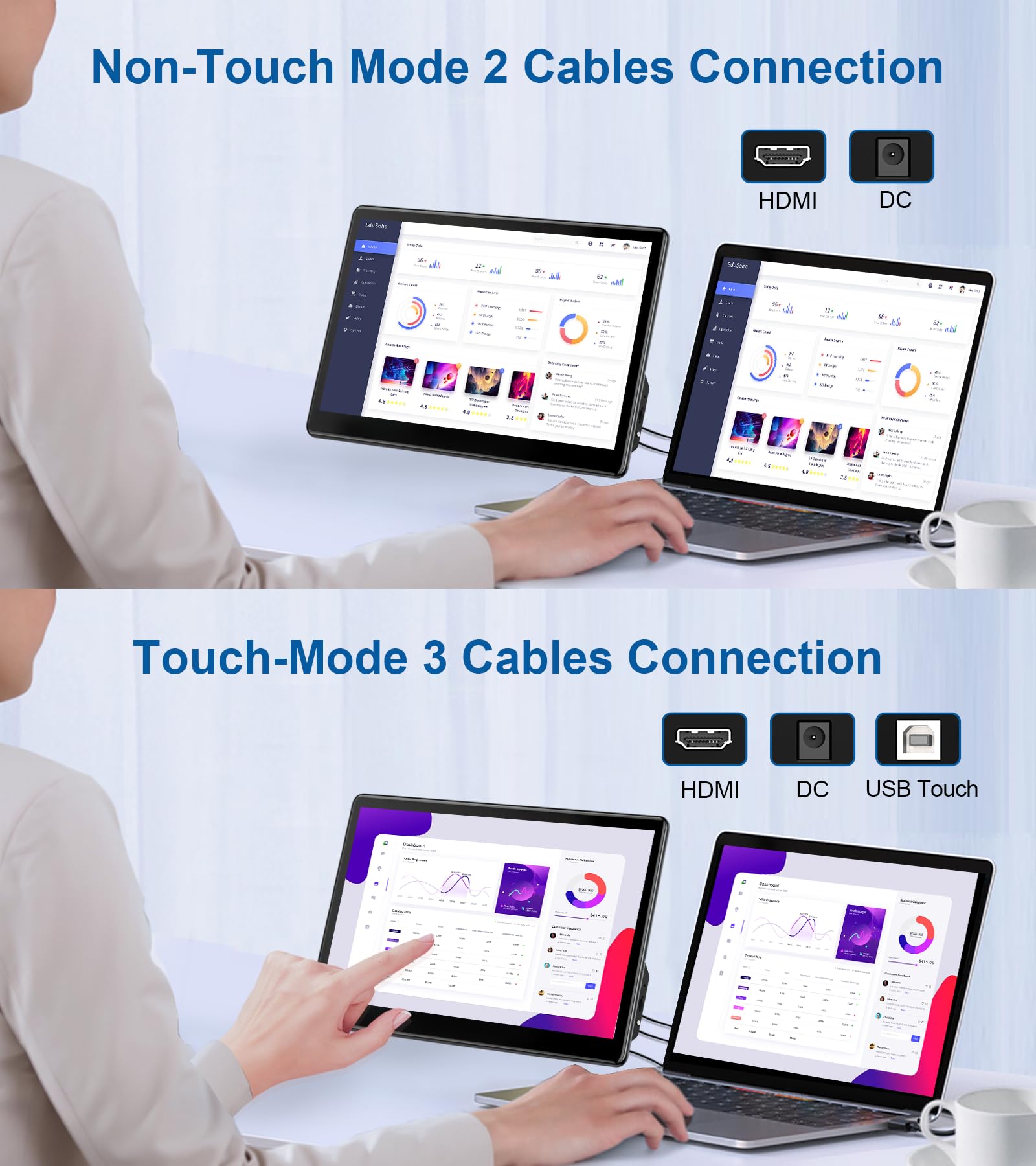 13.3 Inch Industrial Touchscreen Monitor - FHD 1920×1080 IPS Display with HDMI/VGA Ports, VESA Mount Compatible for PC, Mac & Laptops | Perfect for Factory Control, Kiosk Systems & Digital Signage