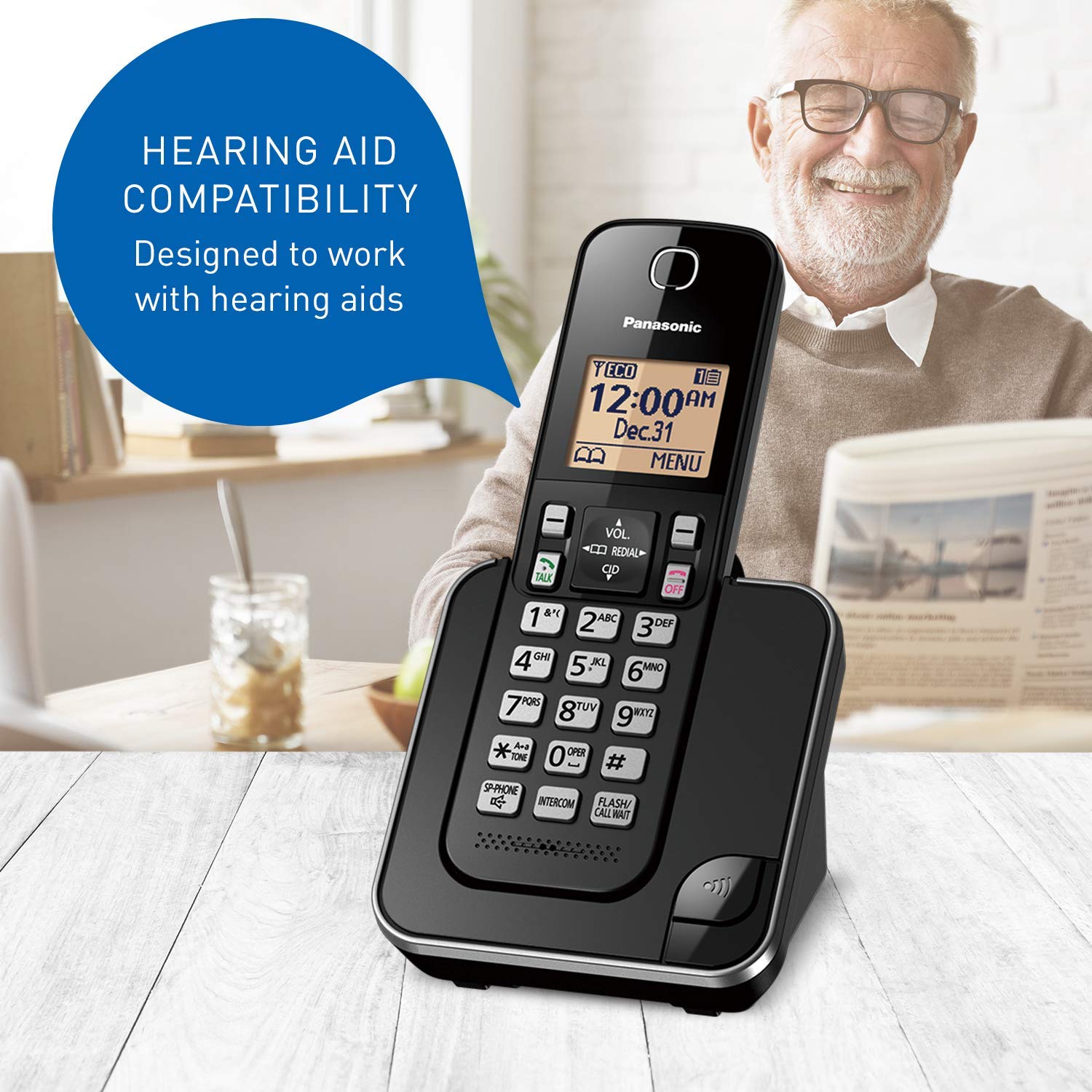 Panasonic KX-TGC384CB DECT 6.0 Expandable Cordless Phone System with Call Blocking - 4 Handsets - Black - Ideal for Home & Office Communication