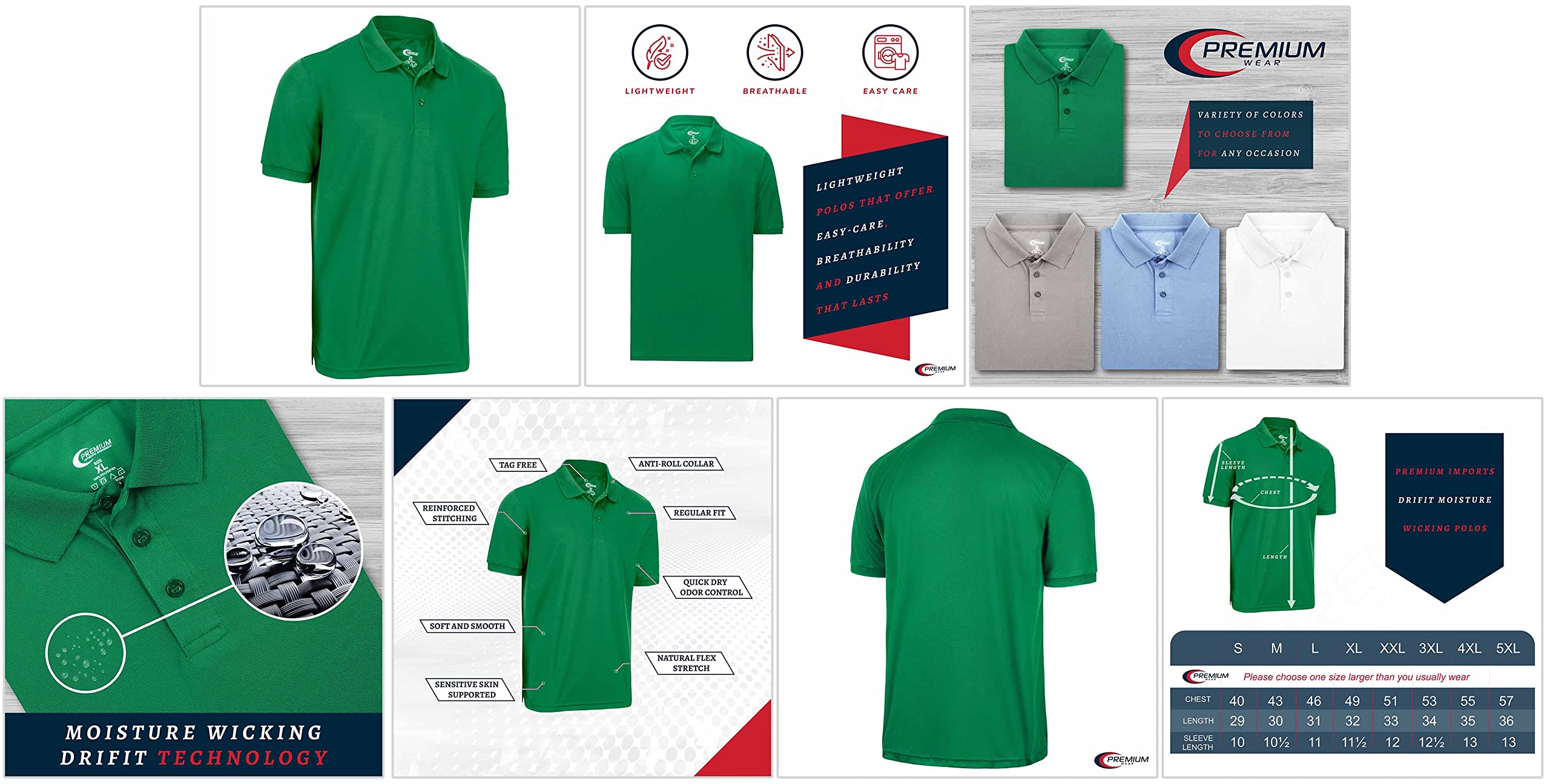 Premium Moisture-Wicking Men's Polo Shirt - Breathable Quick-Dry Performance Tee for Golf, Work & Outdoor Activities