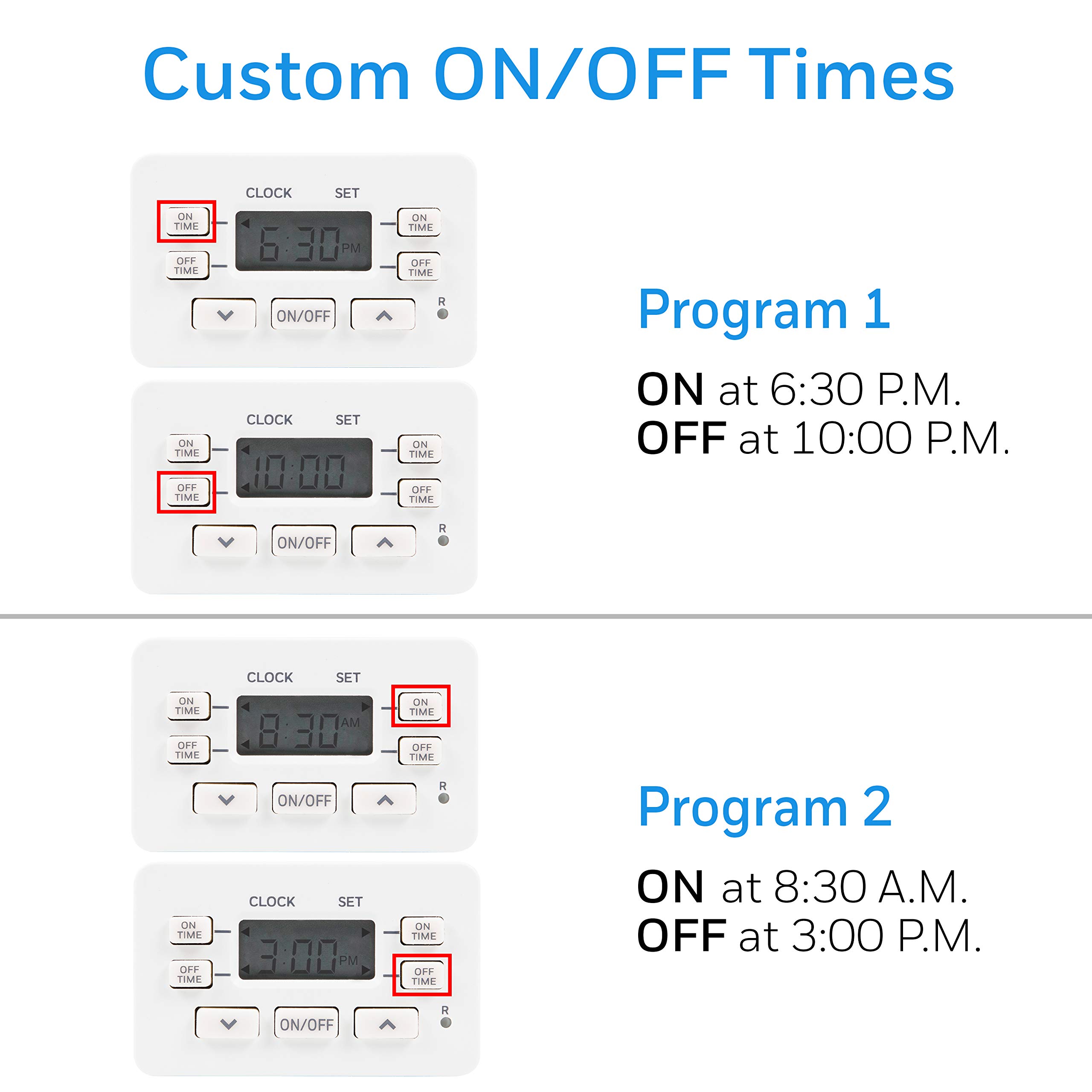 UltraPro 24-Hour Digital Outlet Timer - 1 Polarized Plug, 2 Programmable ON/OFF Cycles, 125VAC Indoor Light Timer (White, 1 Pack) - Perfect for Holiday Lights, Aquariums, and Home Automation