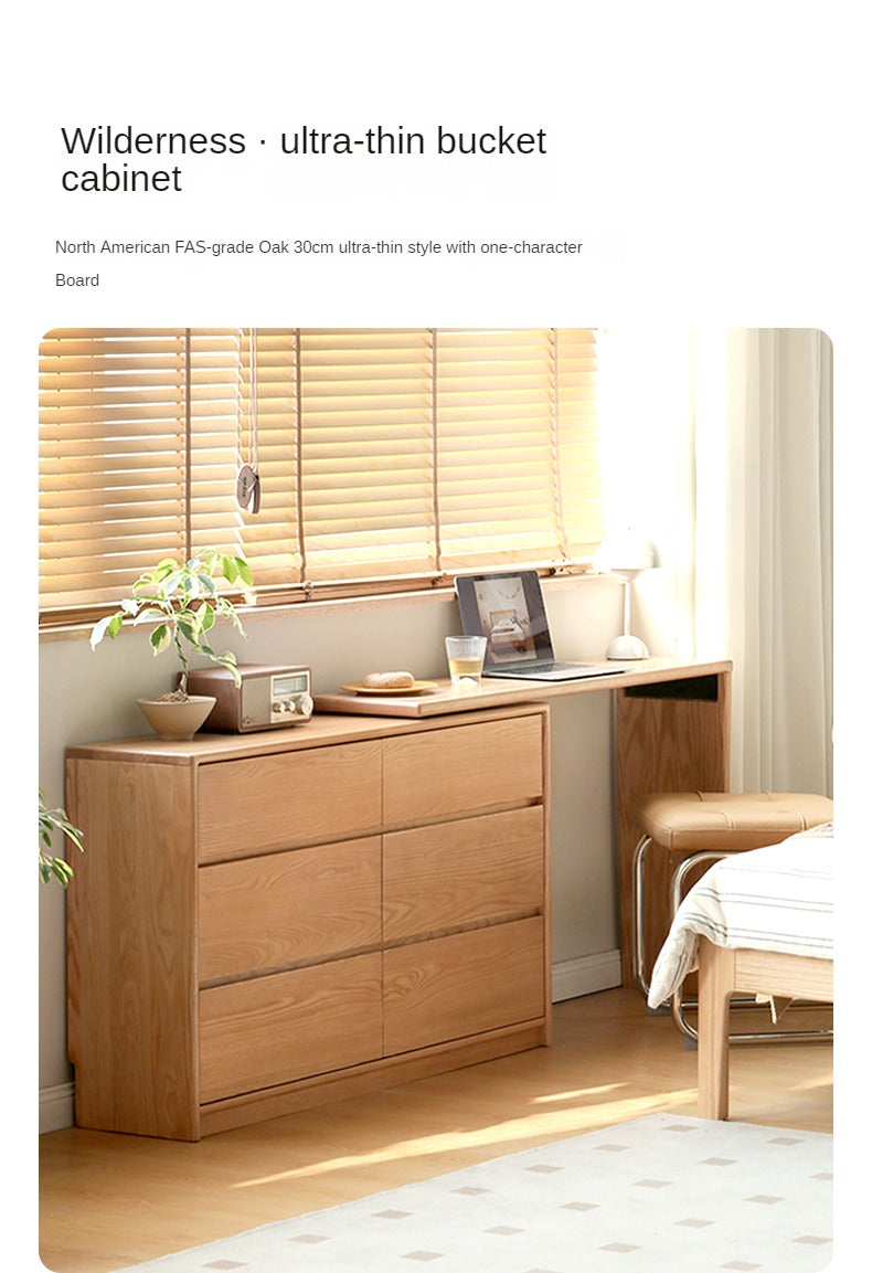 Solid Oak Wood Ultra Narrow Dressing Table - Compact Vanity Desk for Small Spaces, Bedroom, Apartment & Dorm Room