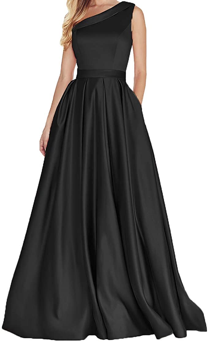 JAEDEN One Shoulder Long Prom Dresses for Bridesmaids - Elegant Satin A-Line Evening Gowns for Weddings, Parties & Formal Events