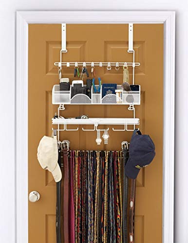 Men's Over the Door Belt Organizer - 43 Hooks Wall Mount Tie & Accessory Rack | Space Saving Closet Storage Solution for Ties, Belts, Scarves | Perfect for Bedroom, Closet, Office Organization (White)
