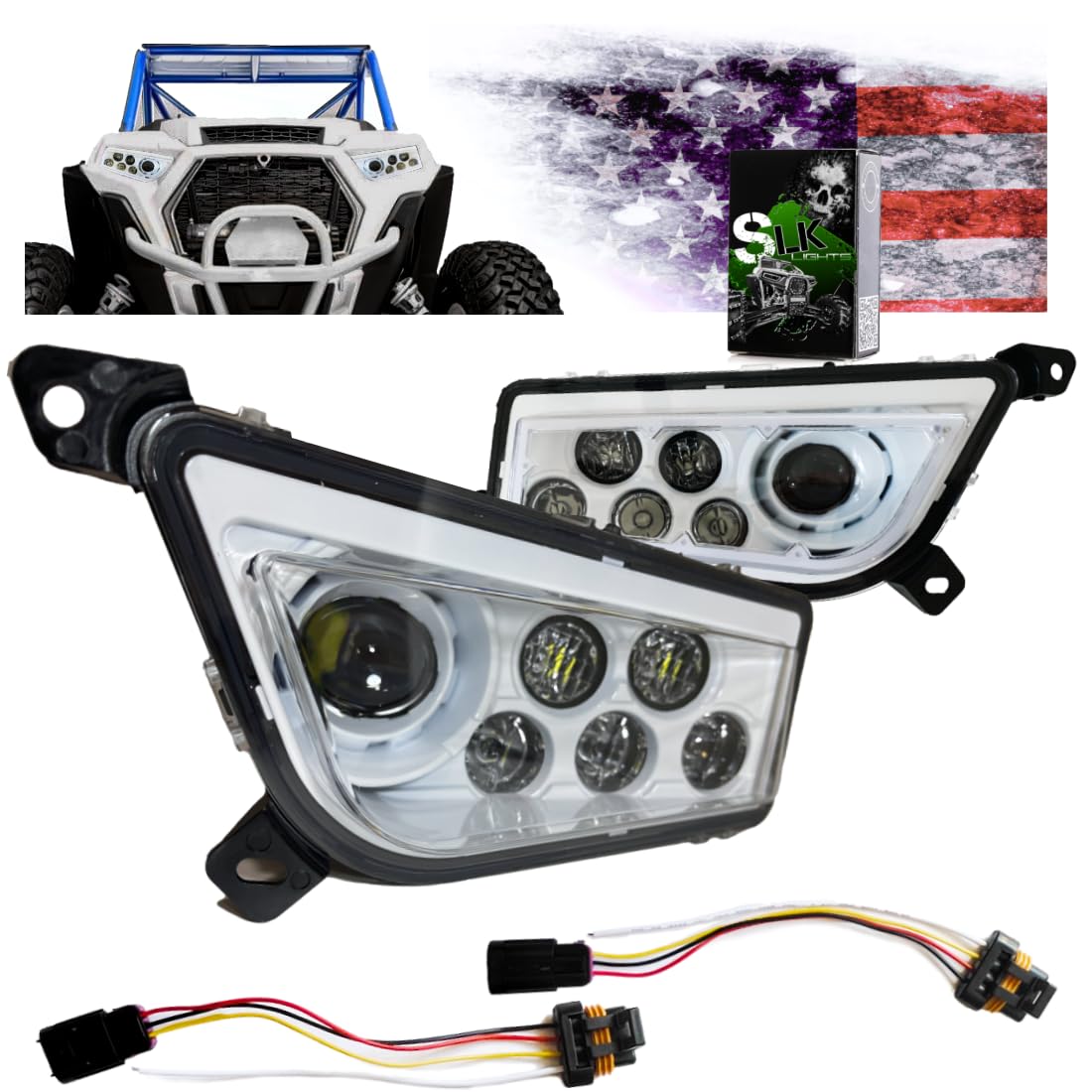 Premium RZR LED Headlights for Polaris General & RZR 900s/1000 XP Turbo (2015-2019) - Bright White Non-Halo Off-Road Lighting for Night Trail Riding & Dune Bashing