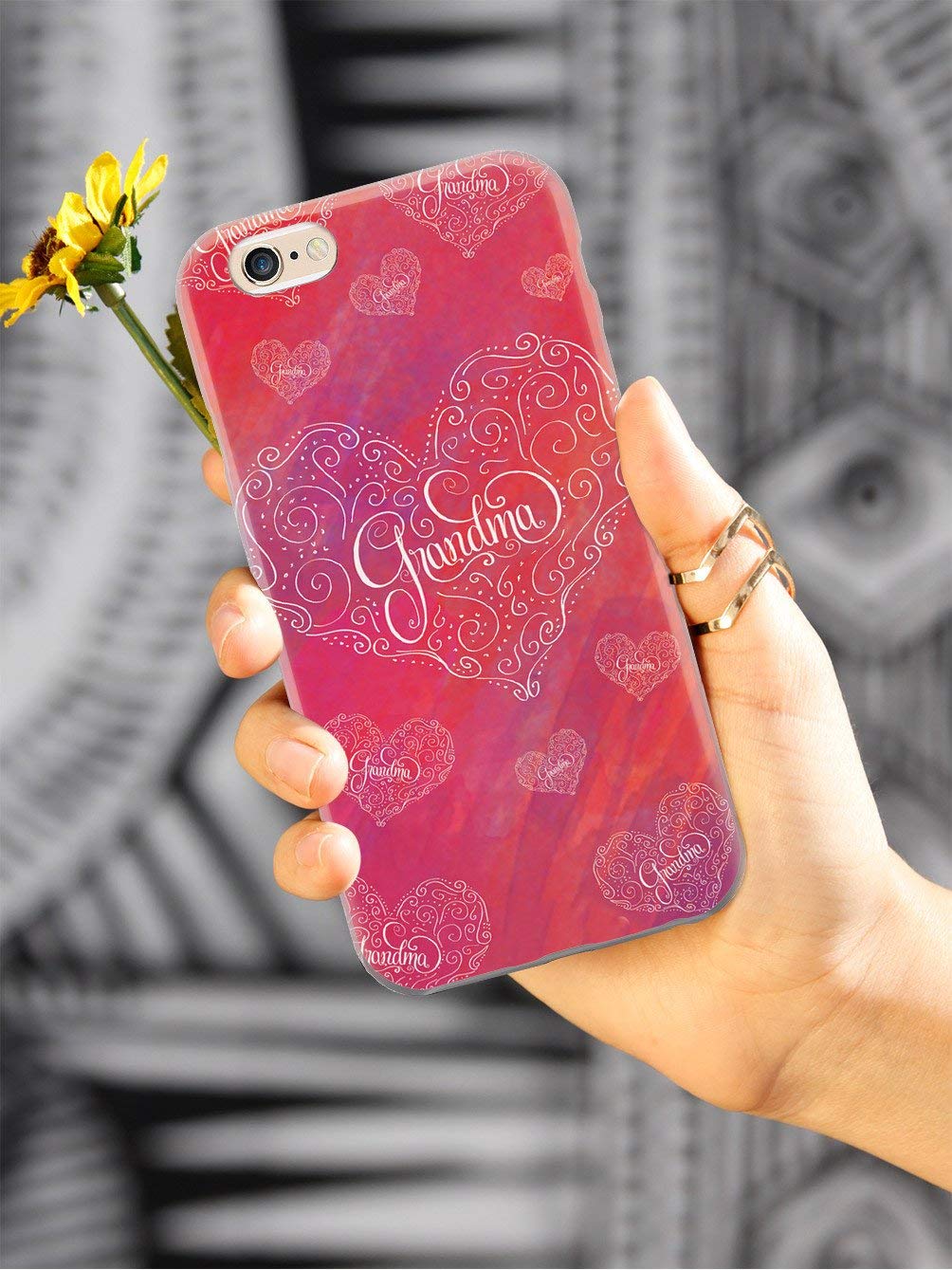 Inspired Cases - Premium 3D Textured Protective Phone Case Compatible with Apple iPhone 8 Plus - Cute Grandma Doodle Pink Heart Design - Perfect for Everyday Use, Gifts & Fashion Accessories