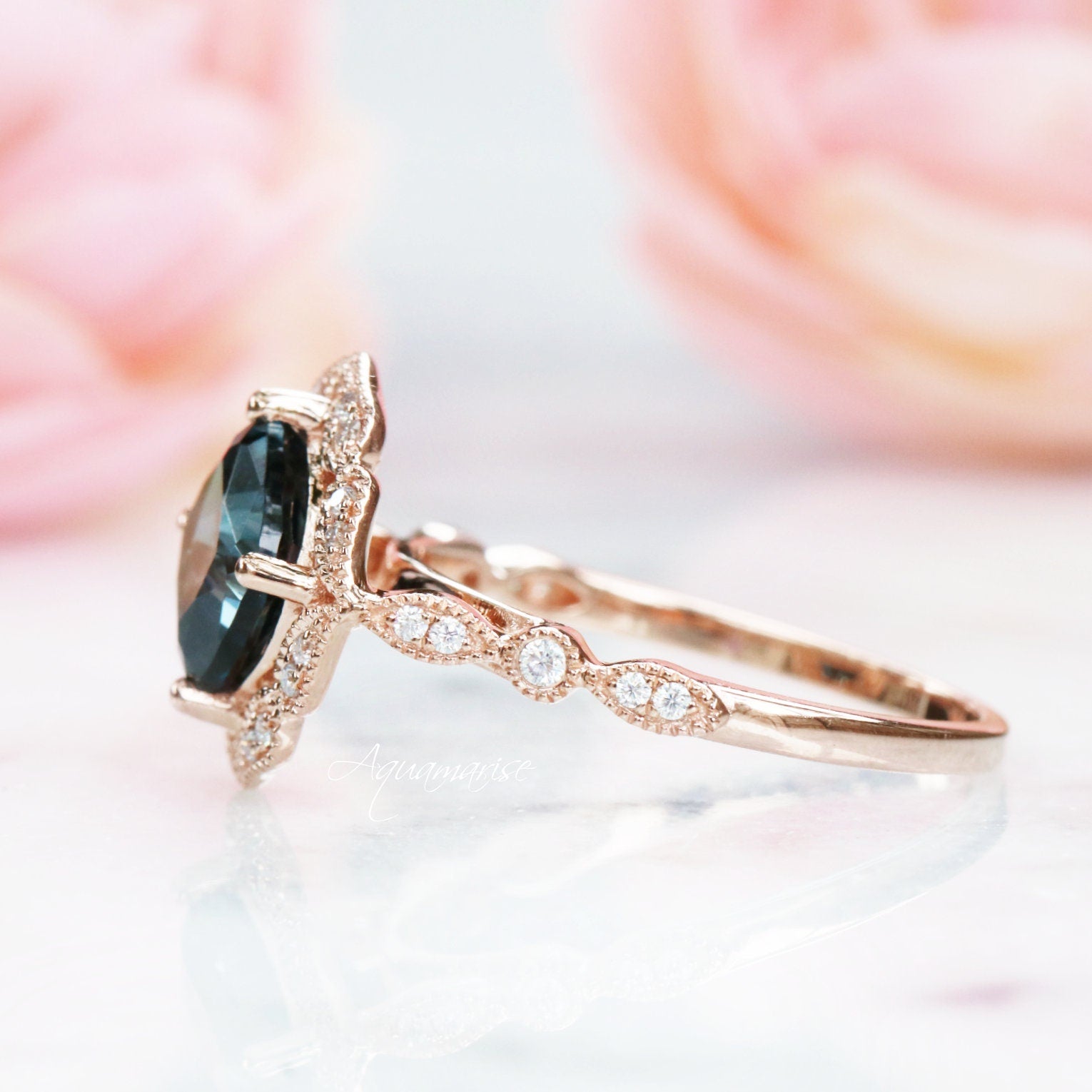 14K Solid Rose Gold Luxe Cushion Cut Natural London Blue Topaz Engagement Ring - Perfect for Proposals, Anniversaries & Special Occasions