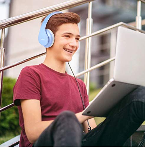 TUINYO Wireless Over-Ear Bluetooth Headphones with Microphone, Foldable Stereo Headset with Noise Cancelling - Light Blue | Perfect for Workouts, Travel & Office Use