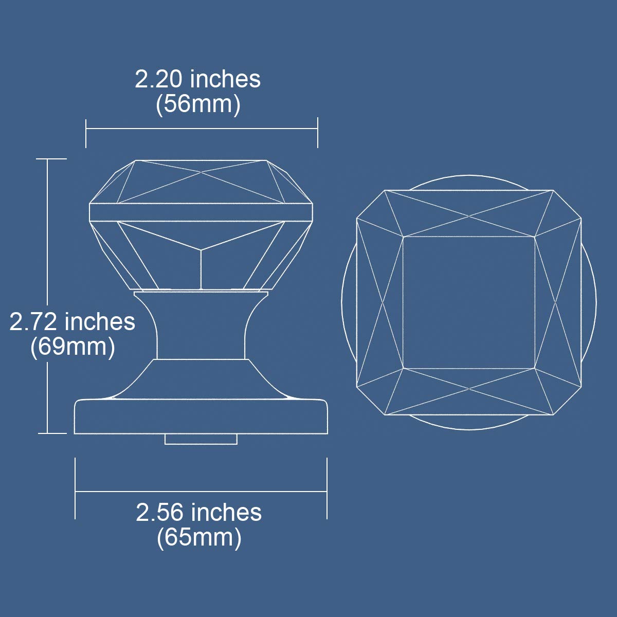 (8 Pack) Dark Grey Princess Cut Crystal Door Knobs with Round Rosette - Elegant Cabinet & Drawer Hardware for Bedroom, Bathroom, Closet, and Home Decor