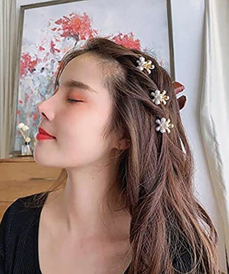 LIVECOOL 6-Pack Artificial Pearl Daisy Flower Mini Hair Claw Clips - Bridal Wedding Barrettes & Hair Pins for Women, Girls - Elegant Hair Accessories for Party, Wedding & Daily Use
