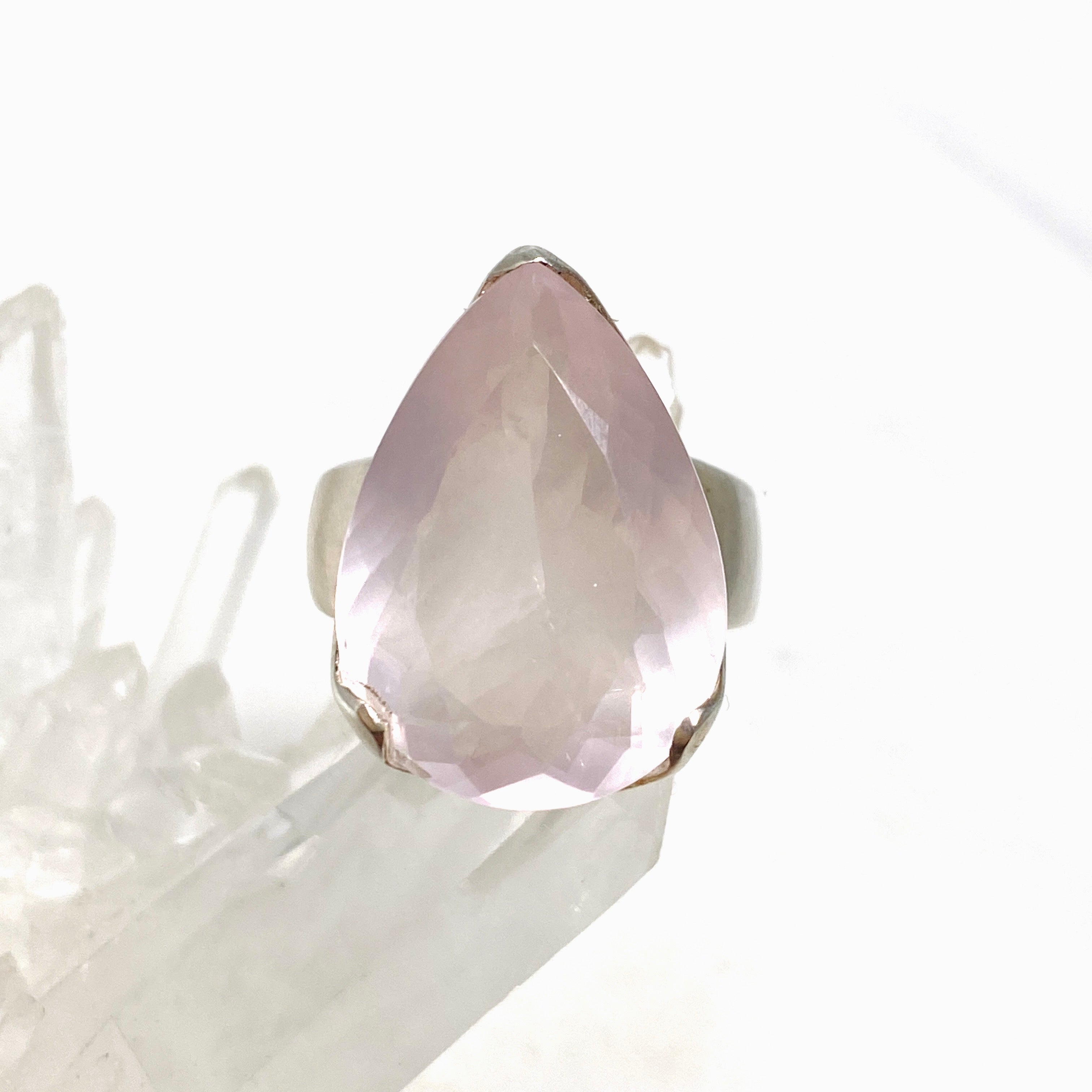 Rose Quartz Faceted Teardrop Ring - Size 9.5 - KRGJ1144 - Elegant Jewelry for Women, Perfect for Weddings, Parties & Everyday Wear
