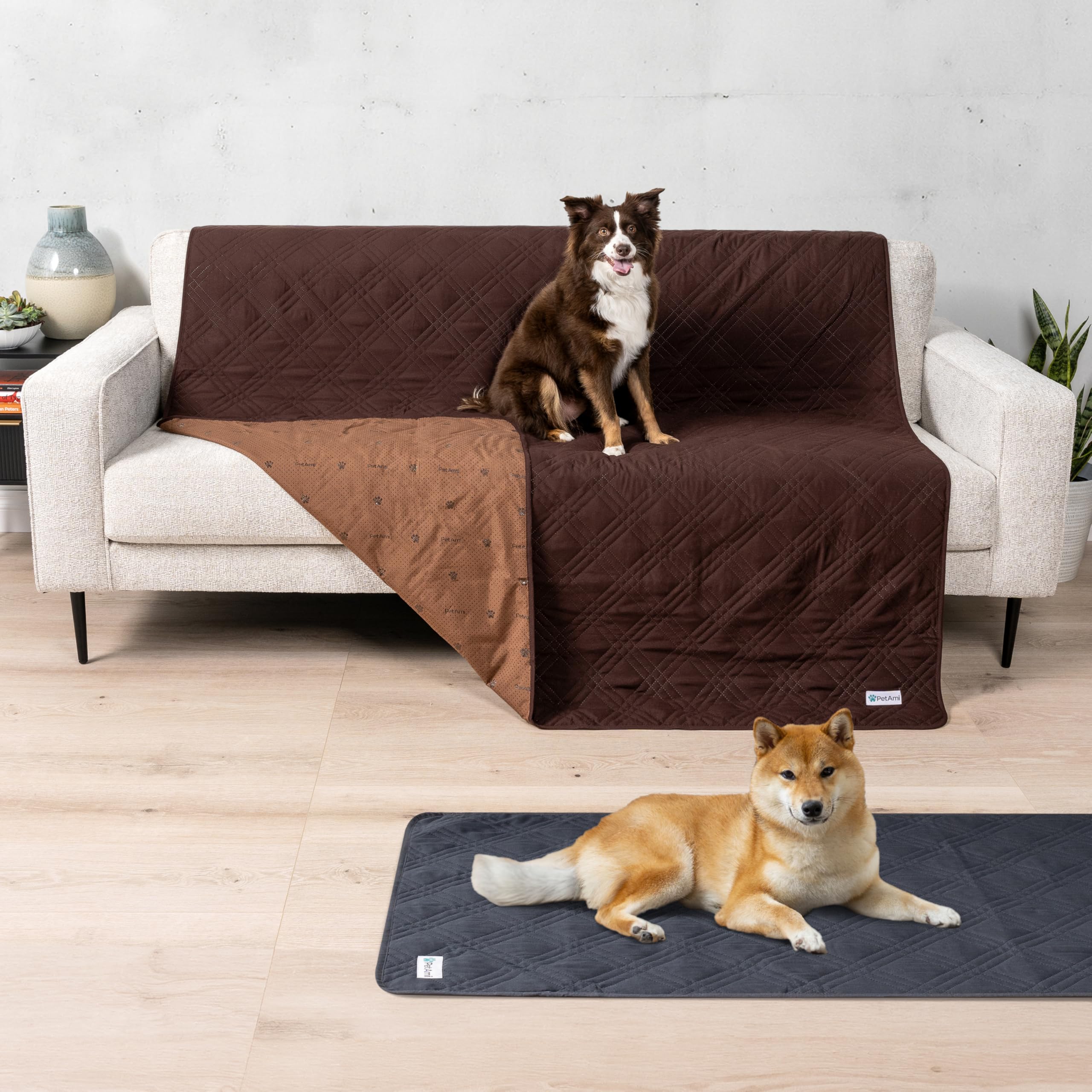 Waterproof Reversible Dog Couch Cover - PetAmi Washable Furniture Protector for Sofa, Bed & Seat (68x82 Inches, Brown) - Perfect for Pet Owners with Active Dogs & Cats at Home