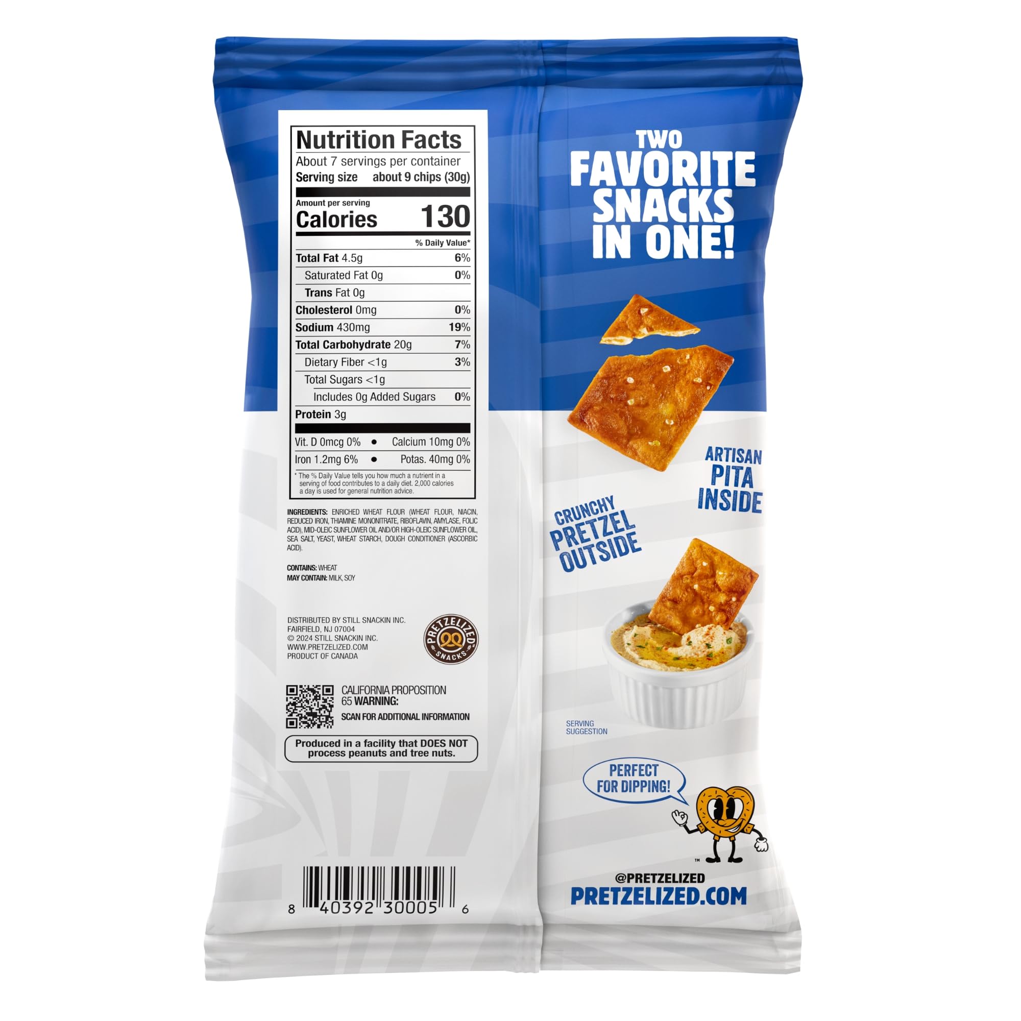 PRETZELIZED Pretzel Pita Chips, Sea Salt Flavored, 7oz Bag (Pack of 12) - Crunchy Snack for Parties, School Lunches & On-the-Go Healthy Eating