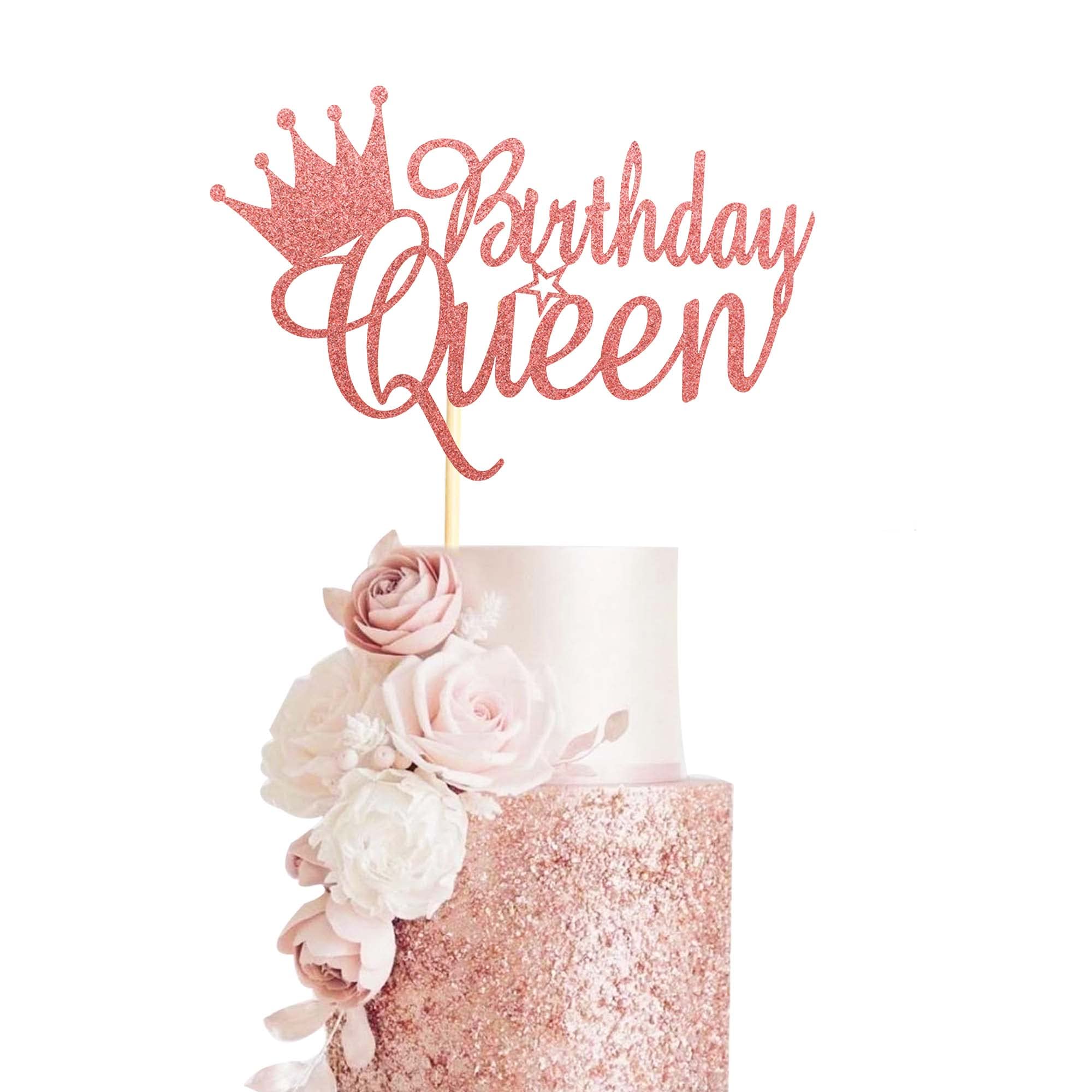 Elegant Rose Gold Glitter Happy Birthday Cake Topper & Bunting Decor Set - Perfect for Queen's Birthday, Women's Parties & Special Celebrations | Ideal for Cake Decoration, Baby Showers & Bridal Showers