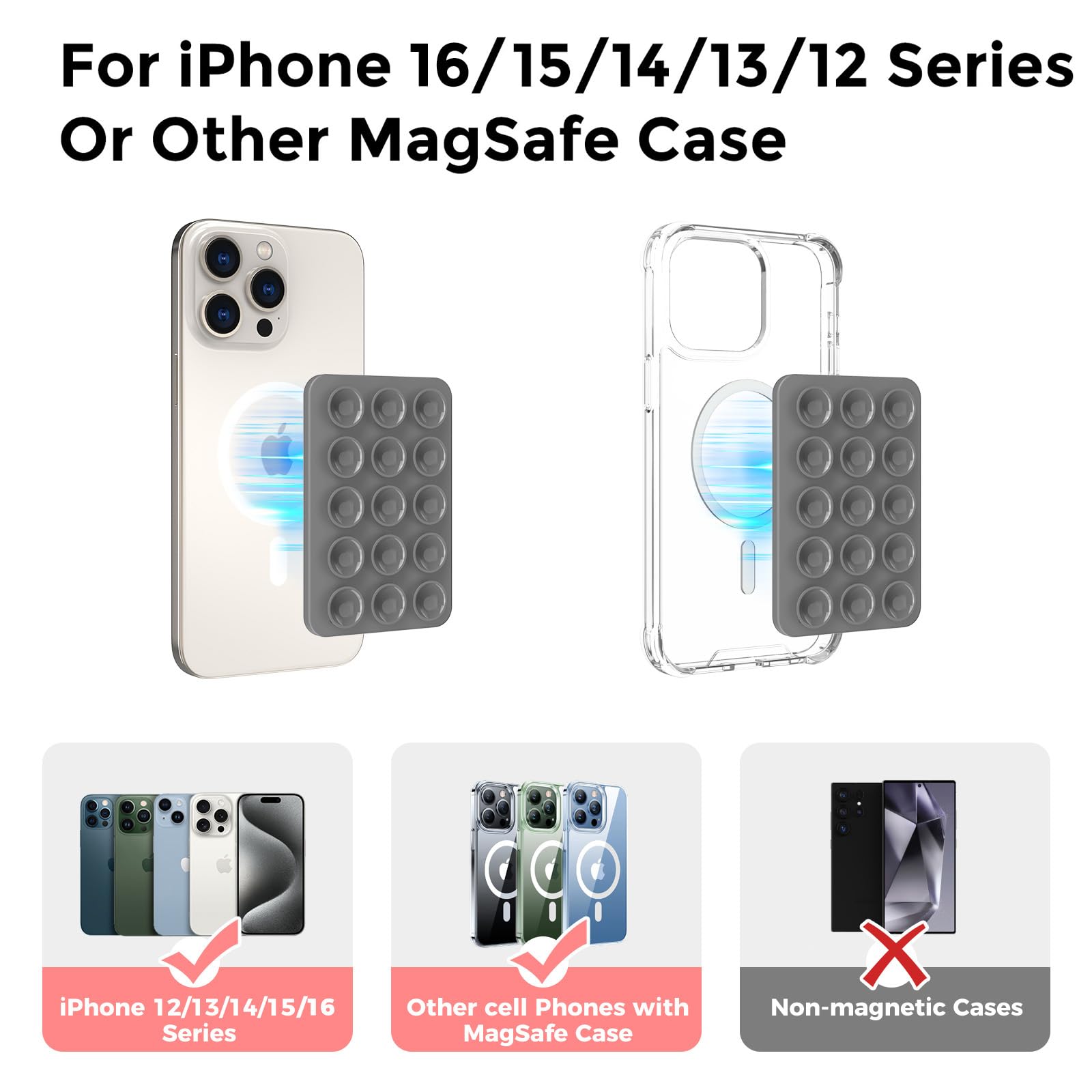 AHASTYLE Magnetic Silicone Suction Phone Case Stand for iPhone 16/15/14/13/12 Series - MagSafe Compatible Shower Phone Holder with Mirror for TikTok Videos, Selfies & Hands-Free Viewing (Perfect for Bathroom, Kitchen & Car Use)