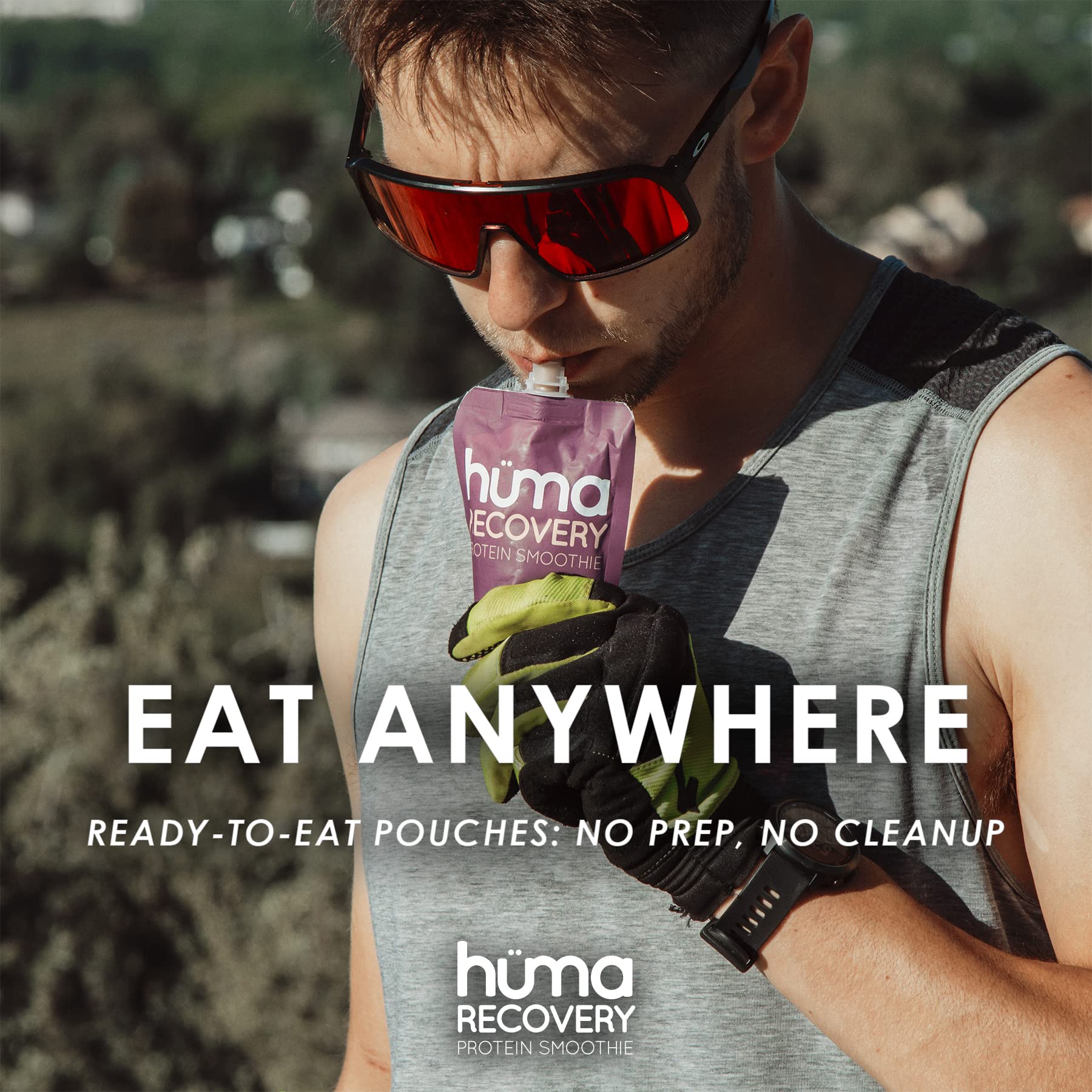 Huma Recovery Protein Smoothie - 12 Pack with 15g Collagen & Whey Protein | Post Workout Recovery Drink | Ready-to-Drink Protein Shake with Real Fruit, Electrolytes & Healthy Fats | Ideal for Gym Recovery, Hiking & Active Lifestyles