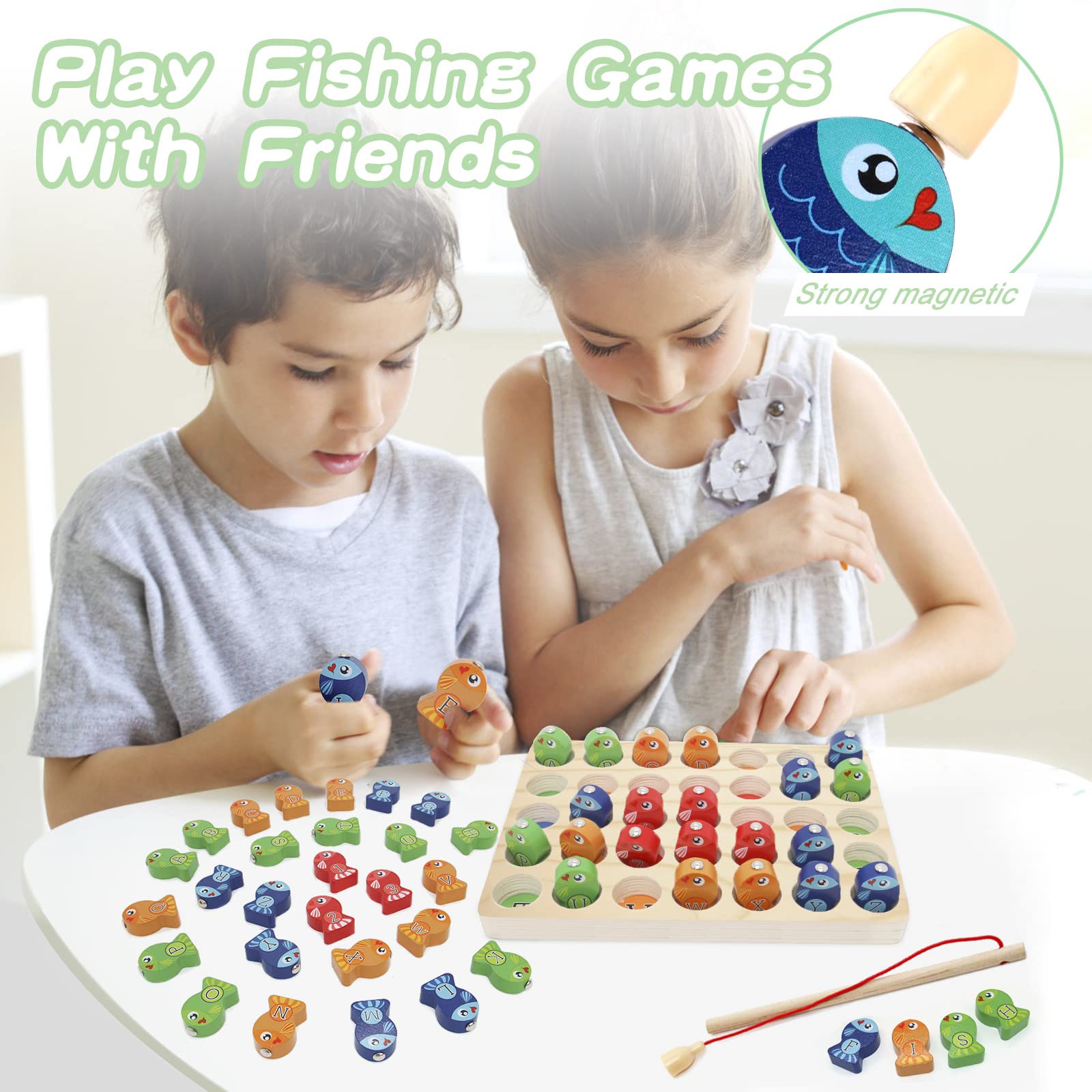 Wooden Magnetic Fishing Toy for Toddlers 2-5 - Alphabet & Numbers Learning Game for Preschool STEM Education | Montessori Gift for Boys & Girls