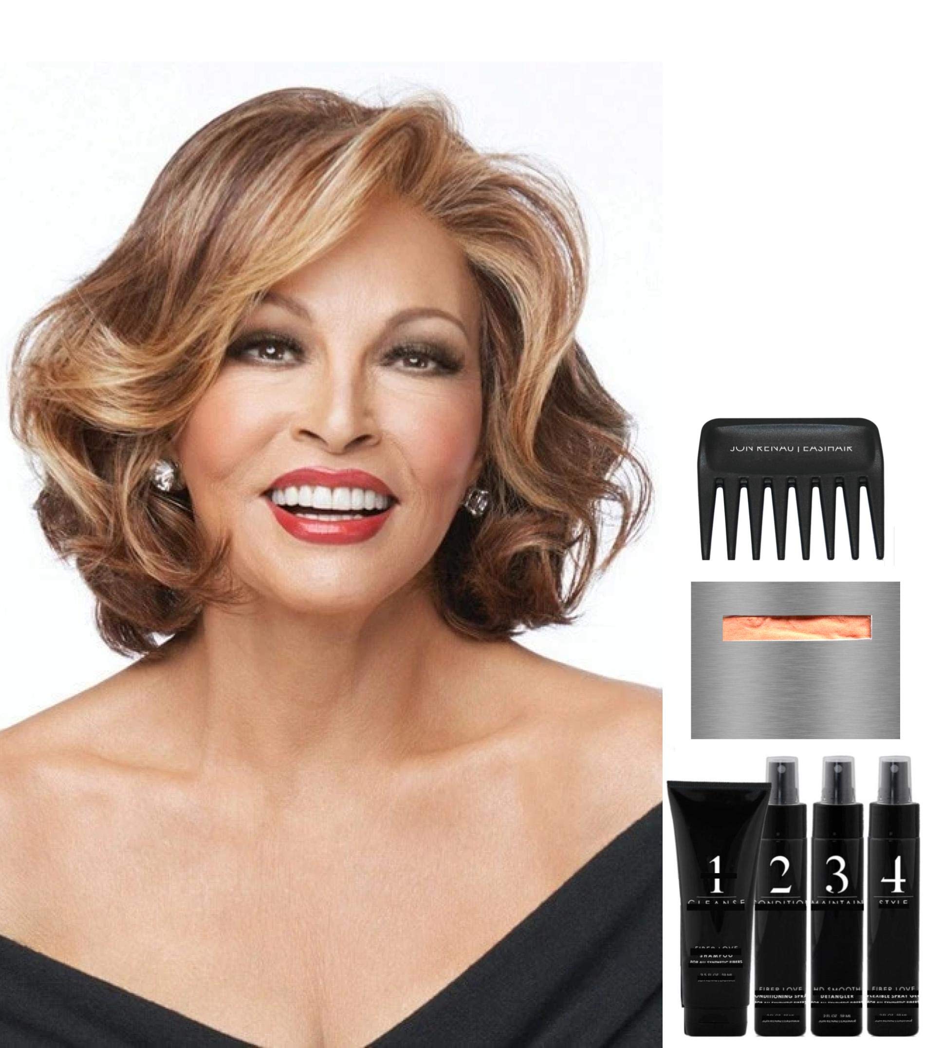 Raquel Welch Crowd Pleaser Wig Bundle - 8-Piece Set with Christy's Wigs Q&A Booklet, Travel Size Wig Shampoo, Conditioning Spray, Flexible Hold Spray, HD Smooth, Wide Tooth Comb & Wig Cap (Color RL12/22SS) - Perfect for Cosplay, Costume Parties & Everyday Wear