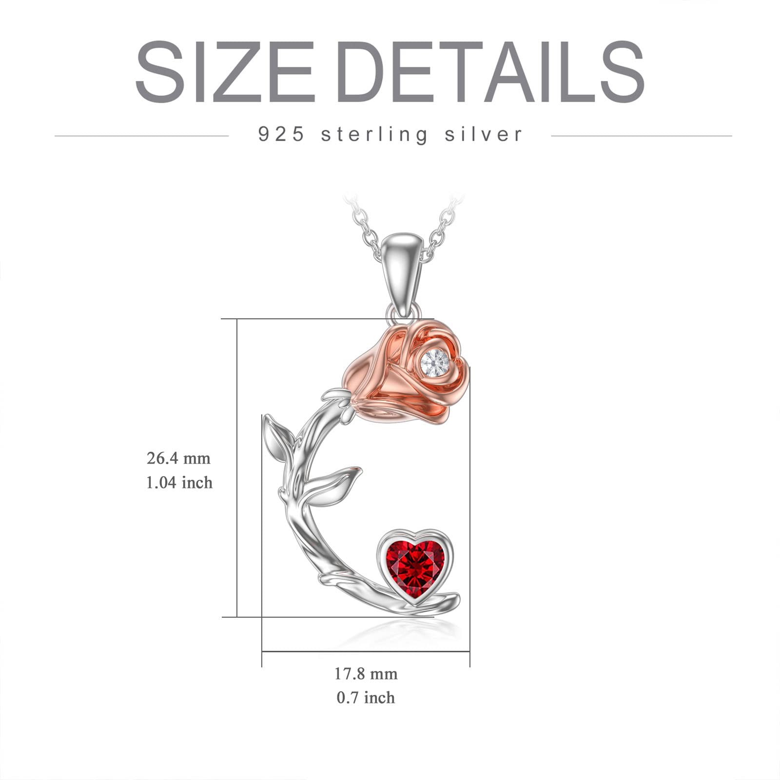OCJ Rose Moon Necklace - 925 Sterling Silver Rose Pendant with Heart Birthstone - Elegant Jewelry Gift for Women, Wife - Perfect for Birthday, Christmas, Anniversary & Valentine's Day - Ideal for Date Nights, Weddings & Special Occasions