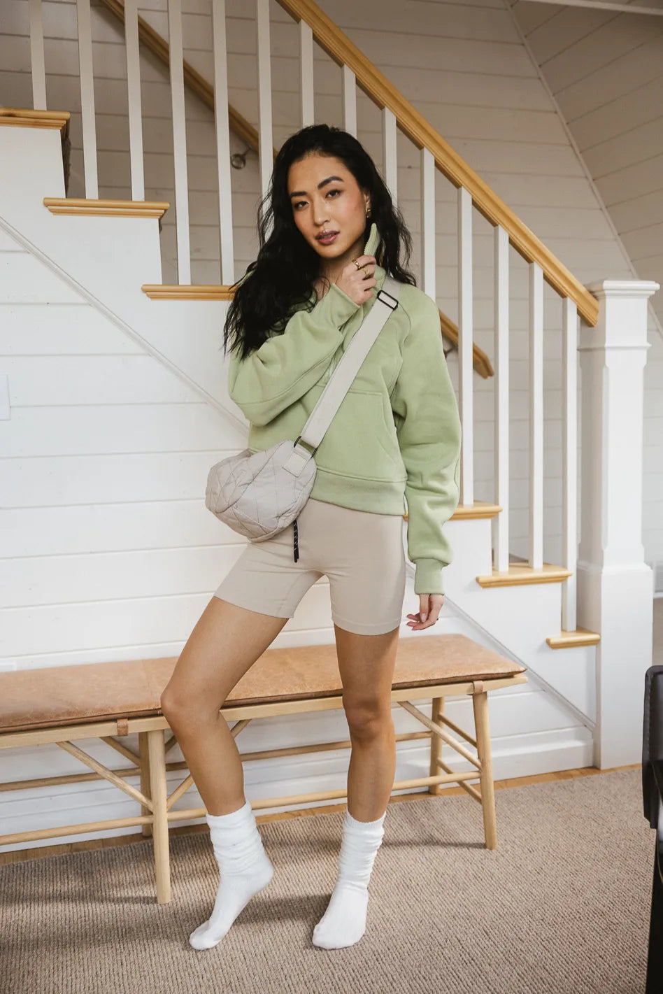 Alyssa Half Zip Pullover Sweatshirt in Sage Green - Women's Casual Loungewear for Fall & Winter | FINAL SALE