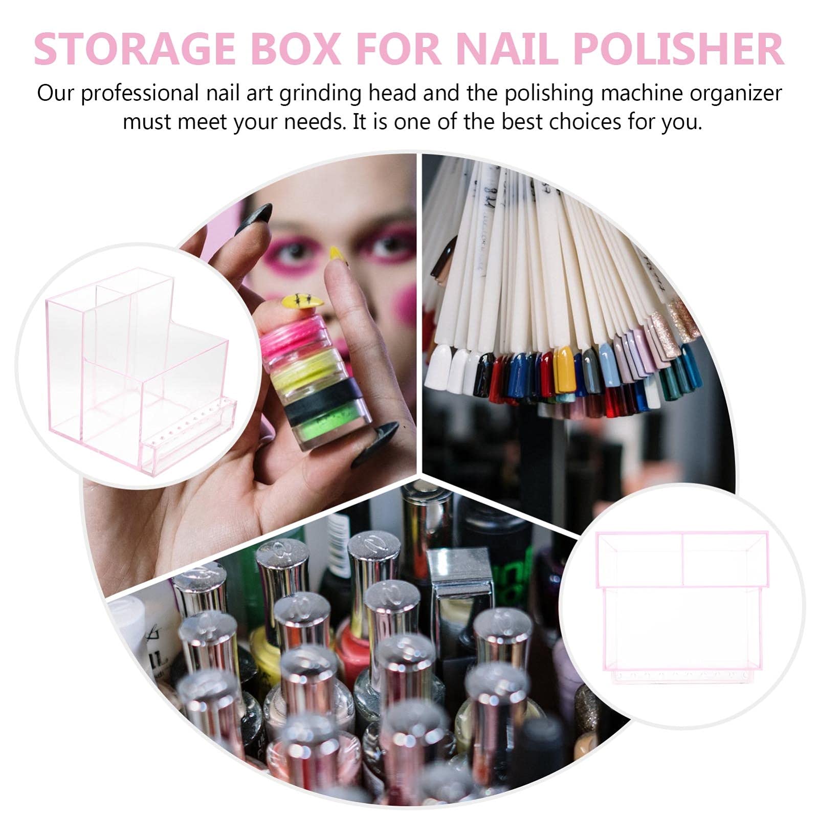 EXCLUZO Makeup Storage Organizer Box with Nail Drill Bit Holder - Professional Nail Art Tool Organizer for Acrylic Nail Polish Drill Bits & Brushes - Perfect for Salon, Home Manicure & Beauty Storage