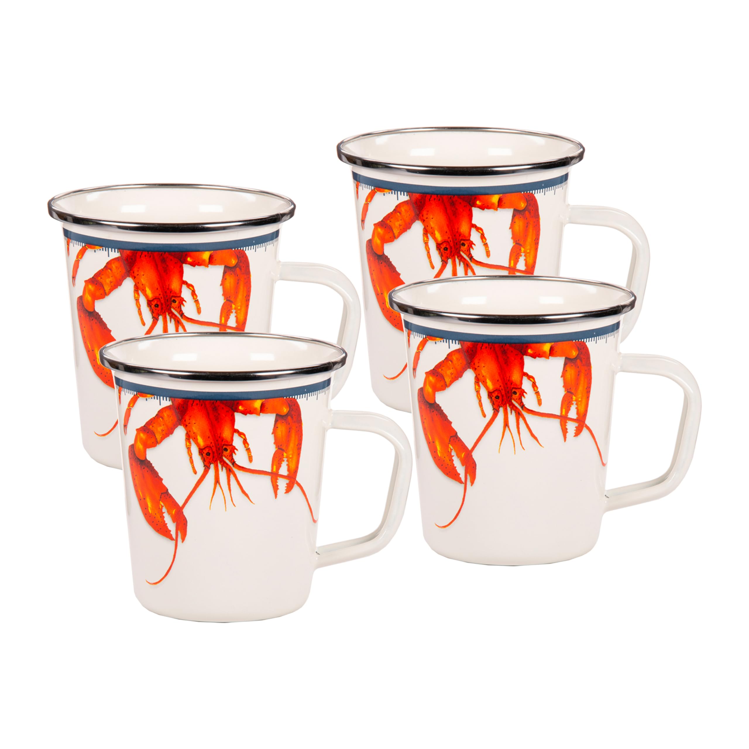 Golden Rabbit Enamelware Coffee Mugs Set of 4 - 16oz Latte Cups with Lobster Design, Durable Porcelain Tea Cups for Home, Cafe & Office Use - Perfect Gift for Coffee Lovers