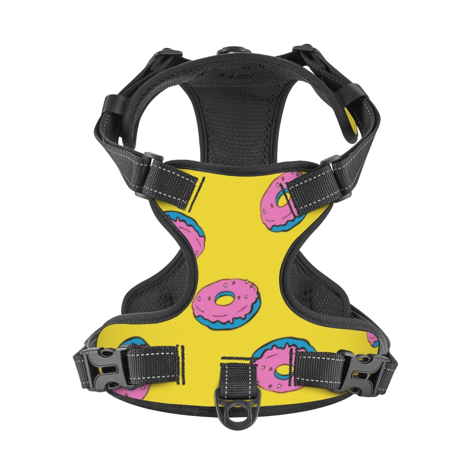 Breathable No-Pull Dog Harness with Leash - Soft Padded Escape-Proof Vest for Training & Outdoor Walking - Cartoon Donut Yellow Fashion Pet Accessory (Ideal for Park Adventures, Daily Walks & Puppy Training)
