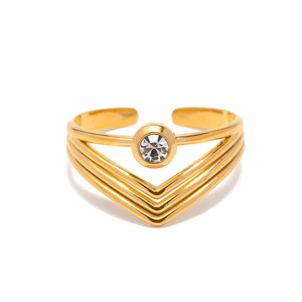 18K Gold Bezel Chevron Ring Stackable - Elegant Dainty Stacking Ring for Women | Perfect for Layering, Everyday Wear & Special Occasions | JDR006