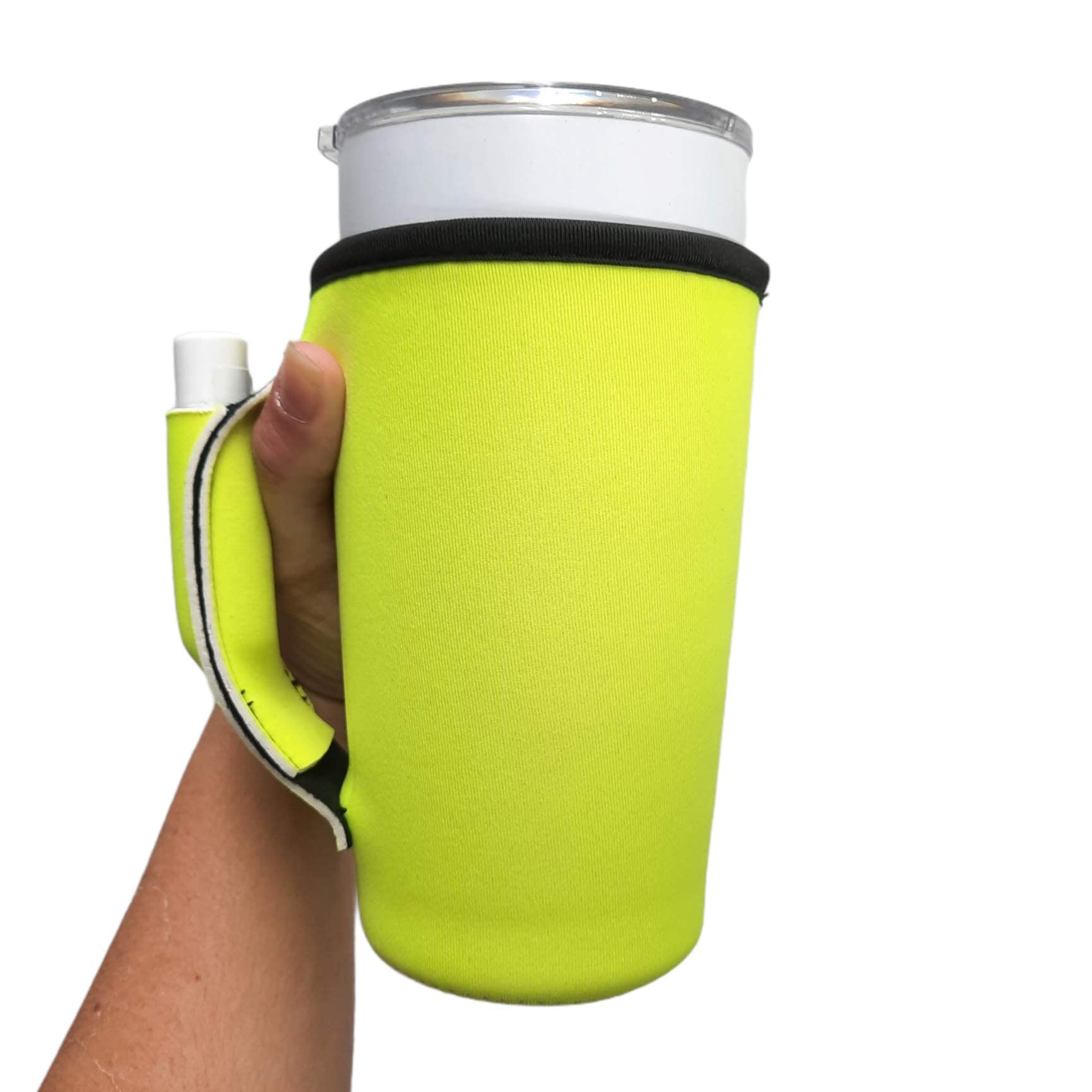 **20-27 oz Insulated Tumbler Holder - Neoprene Coffee & Tea Sleeve with Handle - Water Resistant Beverage Cover for Large to XL Tumblers & Shaker Bottles (Safety Yellow) - Perfect for Travel, Office & Outdoor Use**