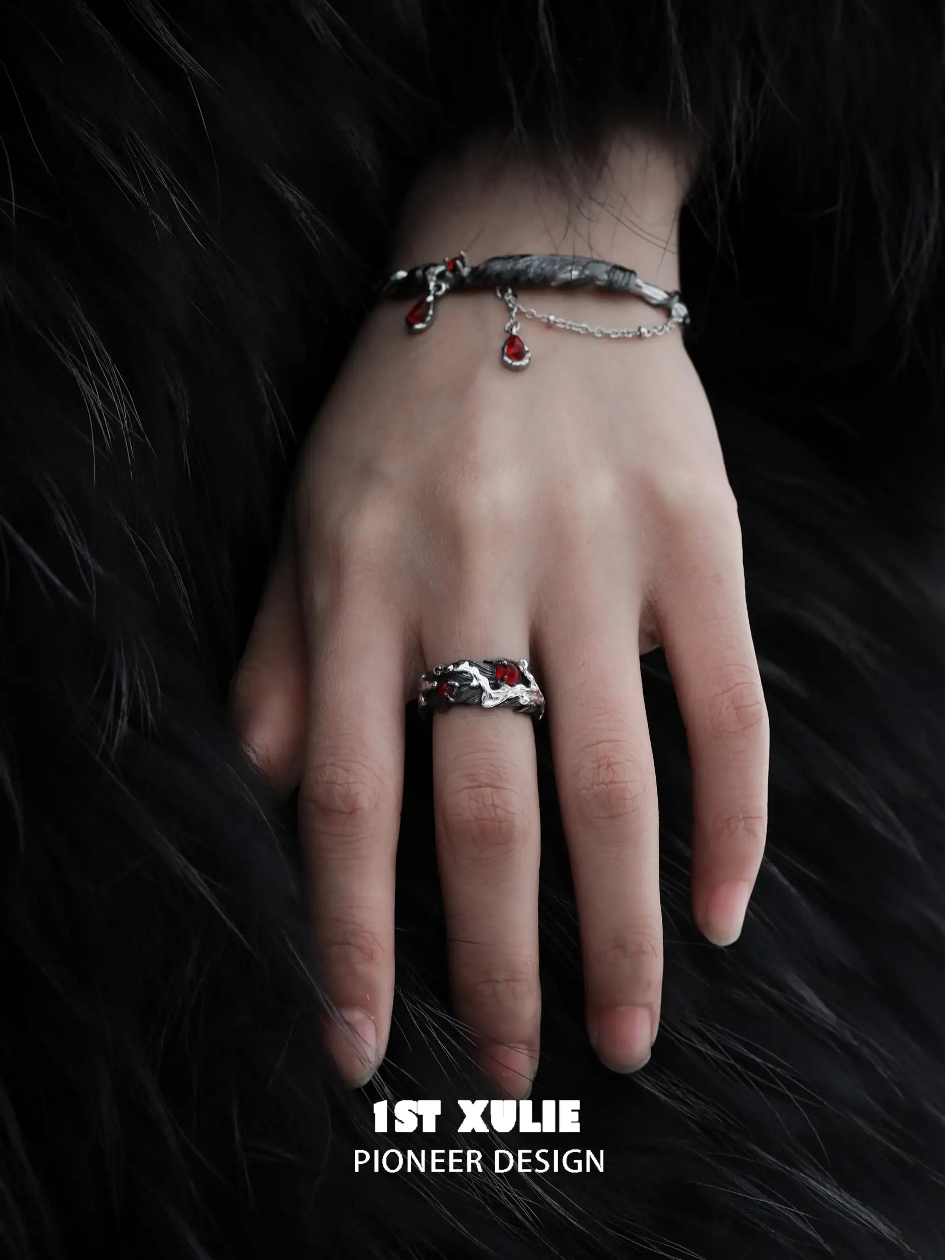 Lucifer Red Crystal 18K Black Gold Charm Bangle Bracelet for Women - Elegant Luxury Jewelry Gift for Anniversary, Birthday & Special Occasions