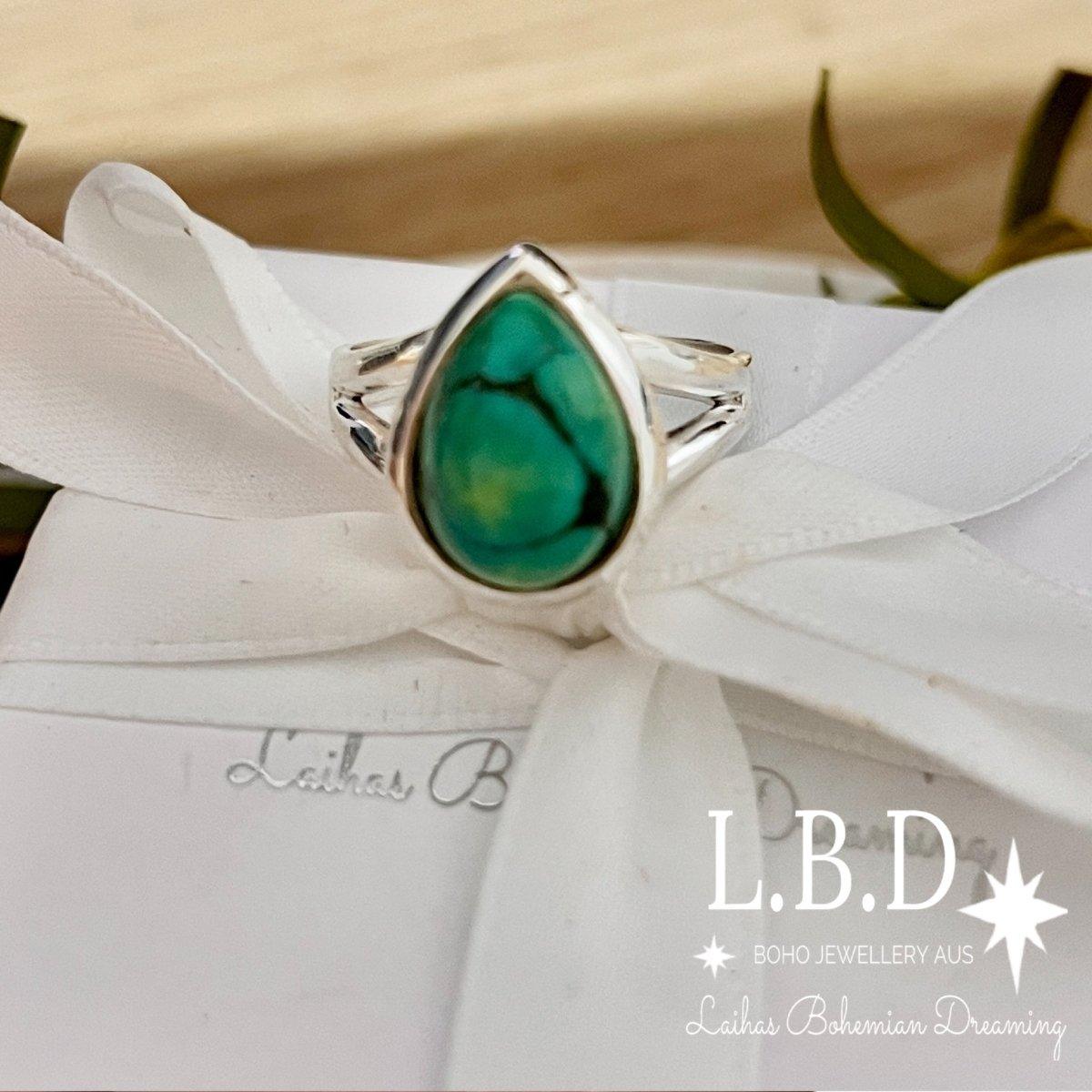 Laihas Classic Chic Raindrop Turquoise Ring for Women - Elegant Handmade Sterling Silver Jewelry Gift for Birthday, Anniversary & Special Occasions