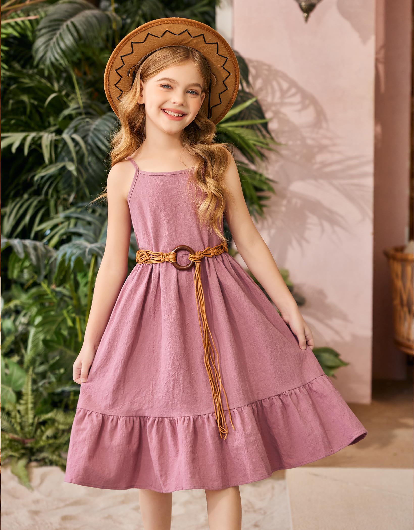 Arshiner Girls Summer Sundress - Spaghetti Strap Linen Midi Dress for Teens, Casual Cami Dress with Pockets | Perfect for Beach Vacations, Picnics & Summer Outings