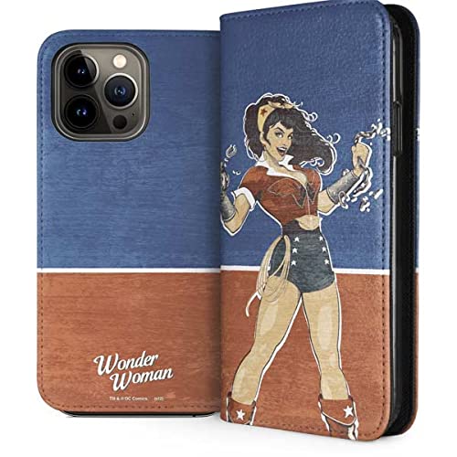 Skinit Folio Phone Case for iPhone 13 Pro Max - Official Warner Bros Wonder Woman Bombshell Design | Durable Protection & Stylish Cover for Everyday Use, Work & Travel