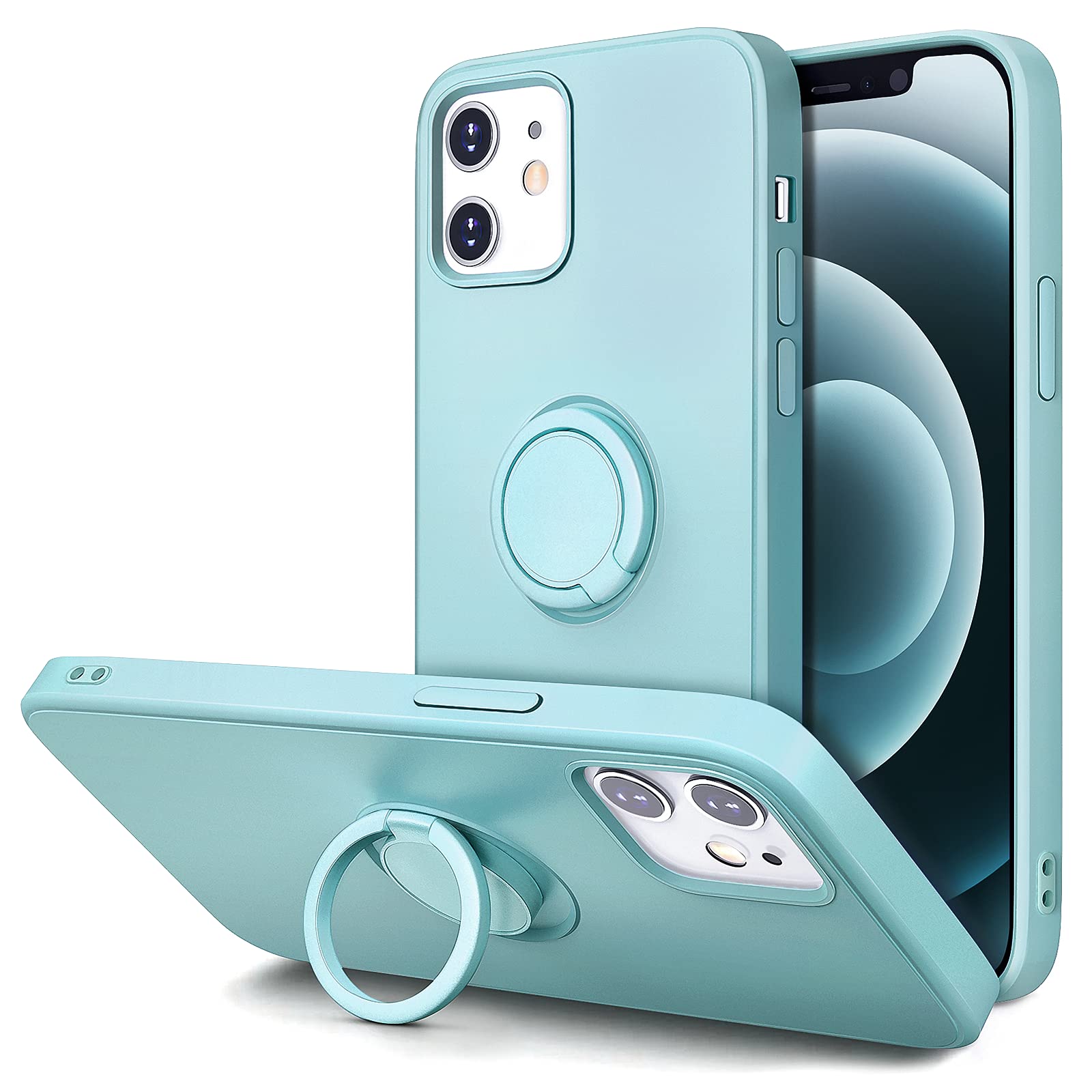 Hython Magnetic Ring Stand Case for iPhone 12 & iPhone 12 Pro - 360° Rotatable Kickstand, Shockproof Rubber Protective Cover with Microfiber Lining (Mint Green) | Perfect for Hands-Free Viewing, Gaming & Video Calls
