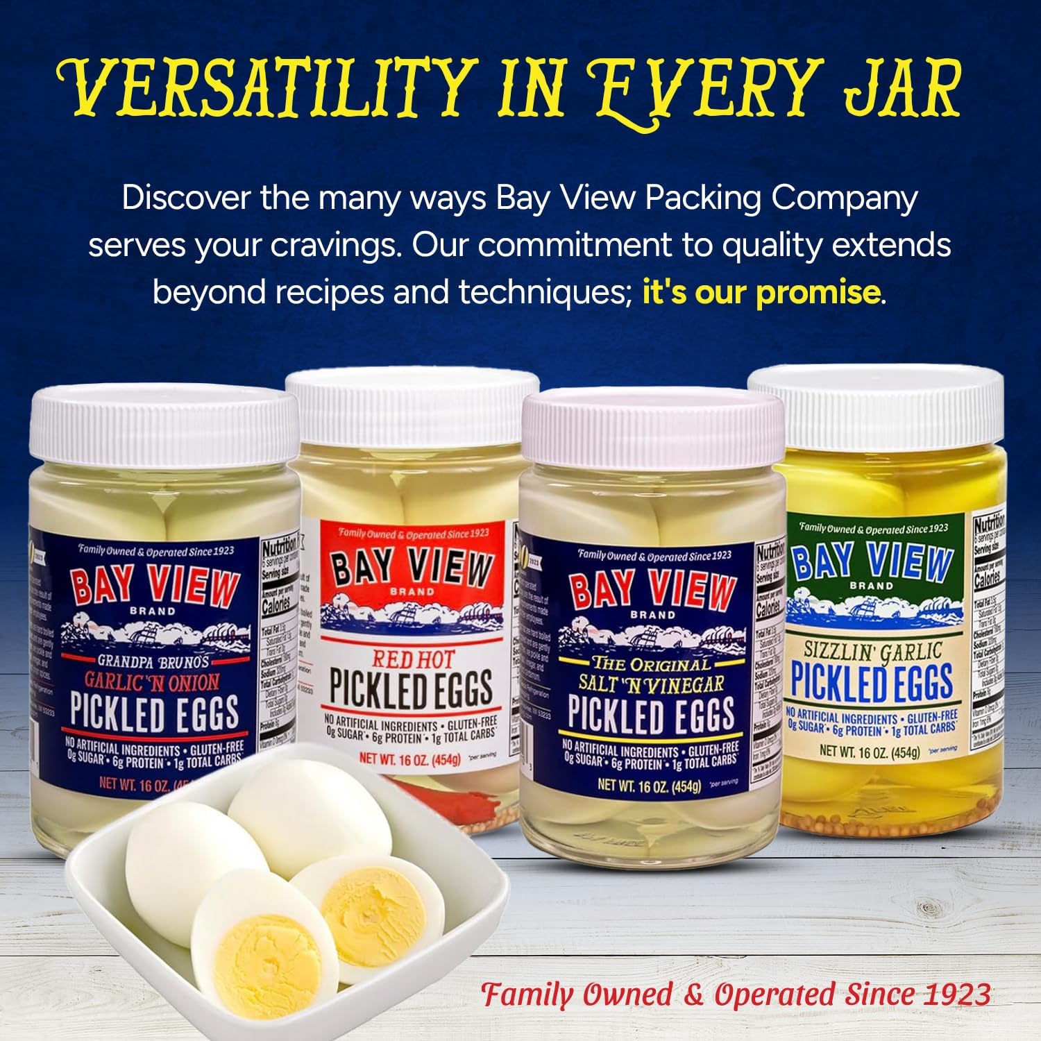 Bay View Pickled Eggs - All Natural, Gluten Free, 0g Sugar, 6g Protein - Fresh Grade A Eggs, Boiled & Peeled (64oz, Red Hot) - Perfect for Keto Diet, Snacks, Picnics & Party Platters