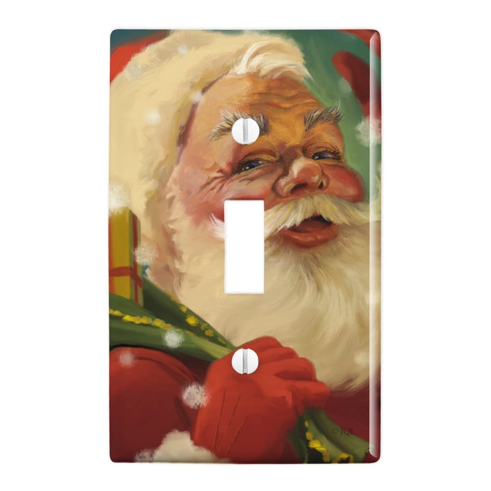 Christmas Santa with Toy Sack Plastic Wall Decor Light Switch Plate Cover - Holiday Home Decoration for Bedroom, Living Room, and Office
