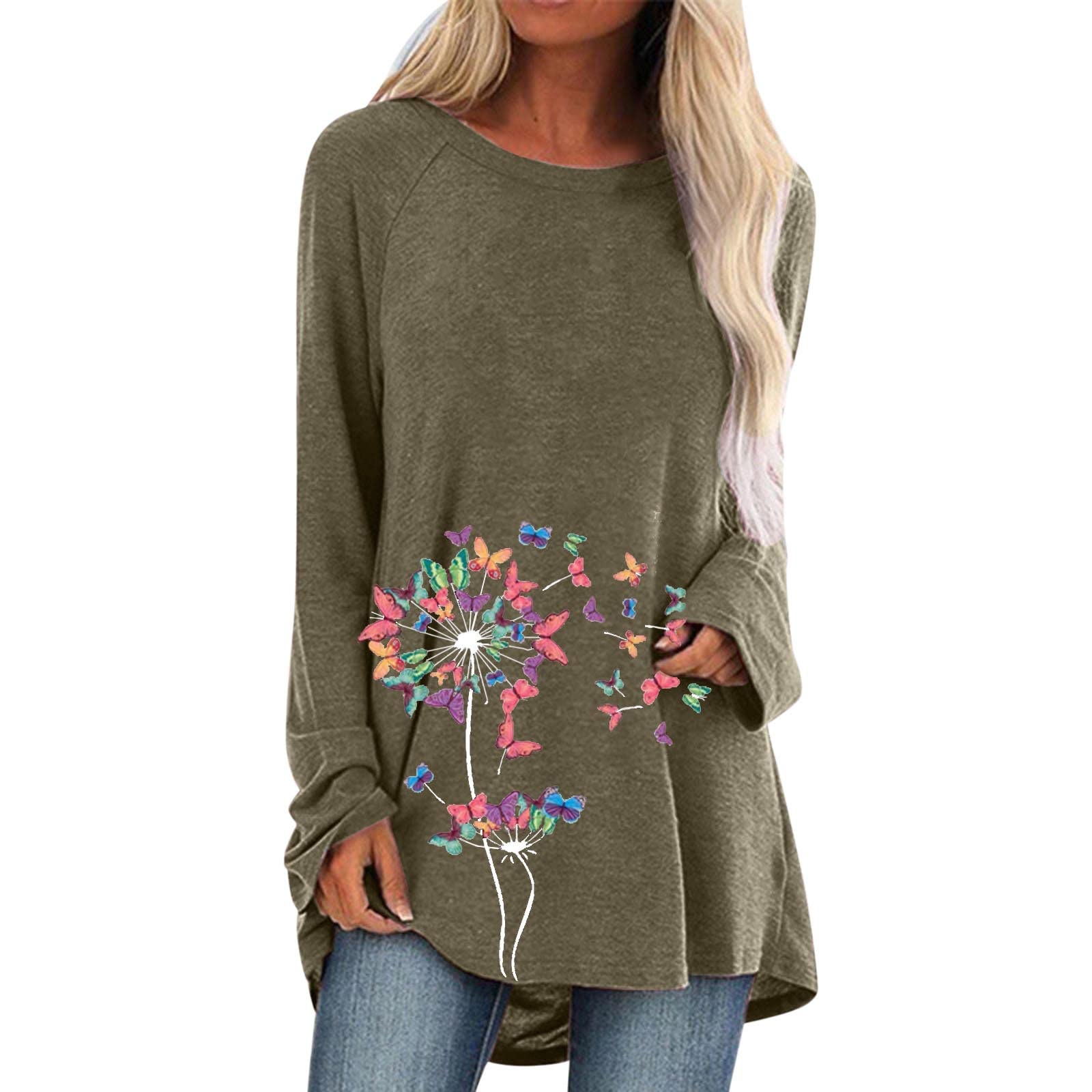 **Fankle Women's Plus Size Short Sleeve Flowy Tunic Tops with Dandelion Print – Stylish Blouse to Wear with Leggings for Casual Outings & Summer Fashion**
