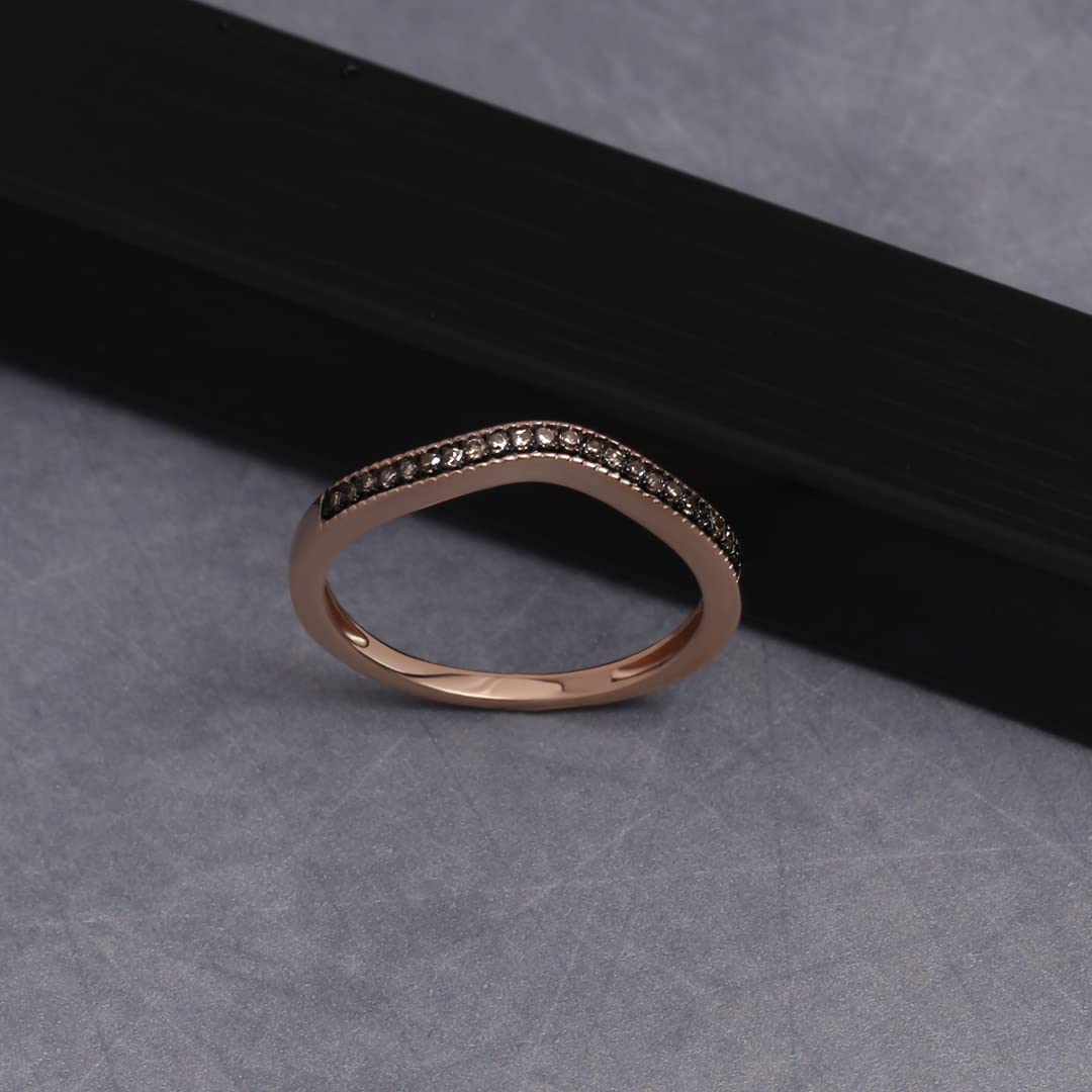 1/10 CT Natural White & Champagne Diamond Stacking Ring for Women - 10K Rose or White Gold Wedding Band, Anniversary Jewelry Gift | Elegant Diamond Accent Ring for Everyday Wear, Date Nights & Special Occasions