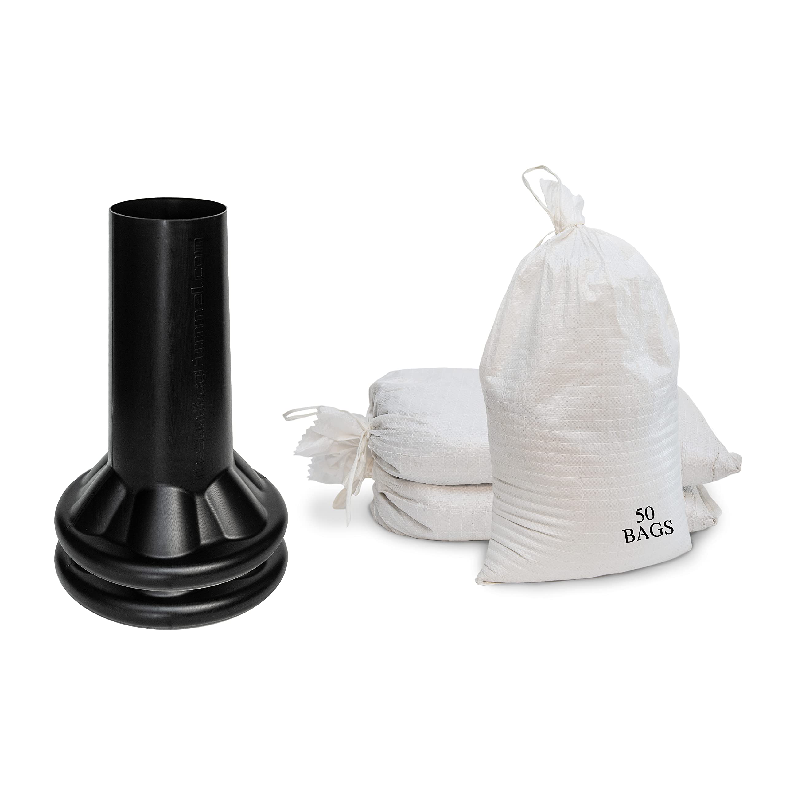 Durable Sandbag Filler Tool Kit with 2 Funnels & 50 Polypropylene Sand Bags (14x26) - Heavy Duty Sand Funnel Stand for Construction, Flood Control, Landscaping & Emergency Preparedness
