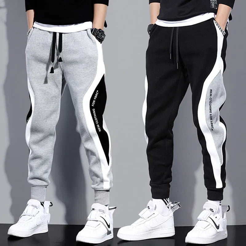 **Men's Wide Loose Casual Pants - Elastic Waist, Breathable Patchwork Nine-Point Trousers for Sports & Outdoor Activities | Perfect for Jogging, Travel, and Everyday Wear**