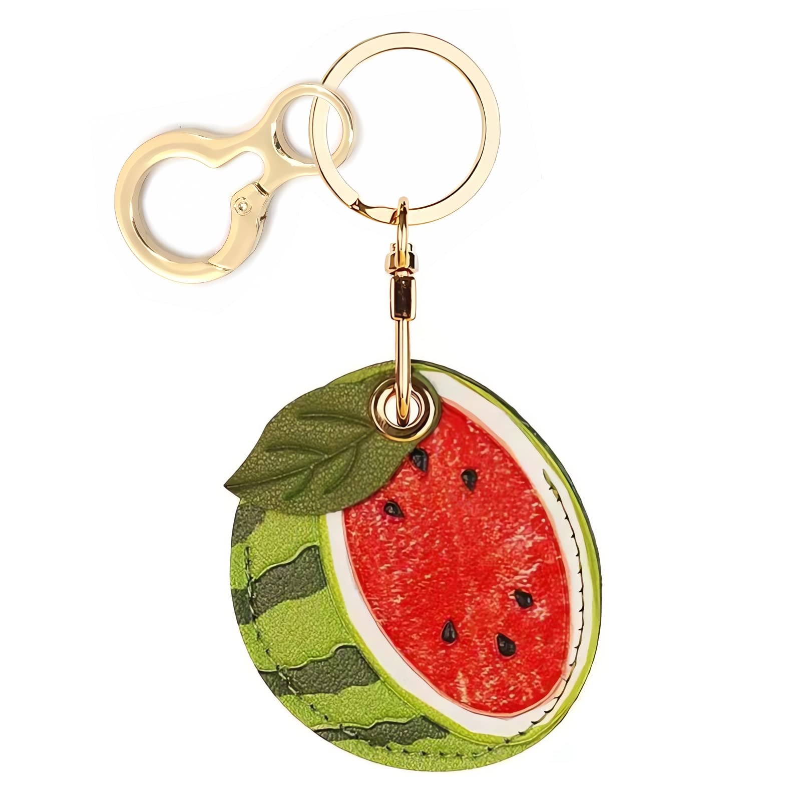 BORKUANA Leather Keychain Holder Case for Apple AirTag - Cute Protective AirTag Cover with Keychain Ring, Anti-Scratch GPS Tracker Case for Wallet, Keys & Luggage (Watermelon Red) - Perfect for Travel, Daily Use & Item Tracking