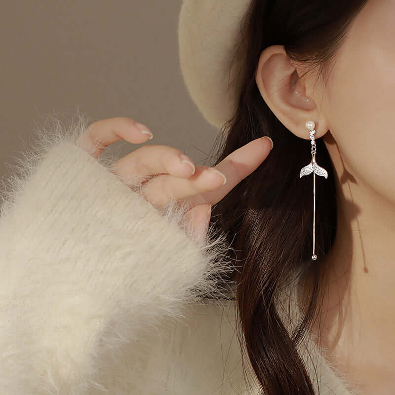 Whale Tail Ear Clips for Women - Petite Mermaid Style Stud Earrings HE0817 | Perfect for Beach Parties, Mermaid Themed Events & Everyday Wear