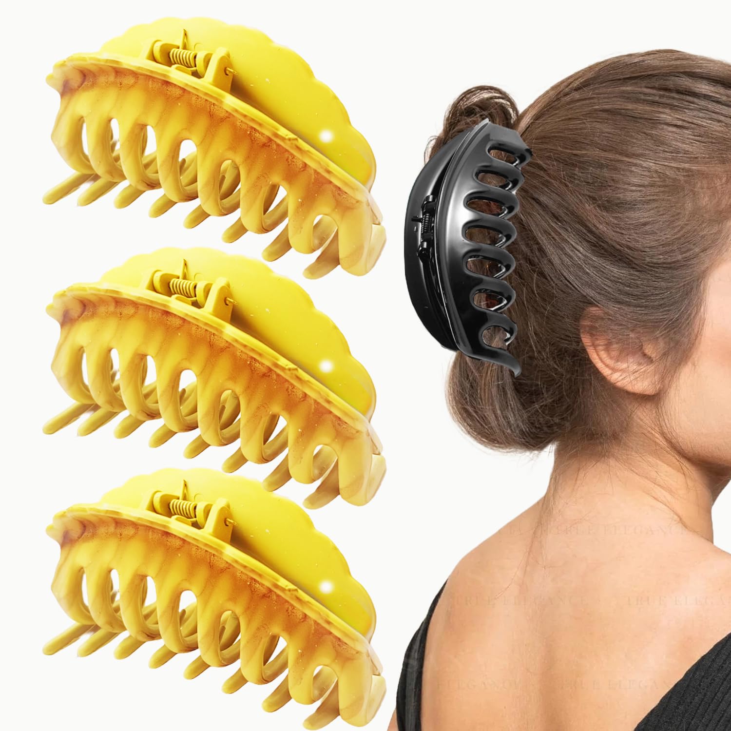 BIRDWARE Large Acrylic Hair Claw Clips for Women & Girls - 3 Pack Multi Color Stone Butterfly Hair Clips - Strong Hold Hair Accessories for Ponytail, Bun & Updo Hairstyles