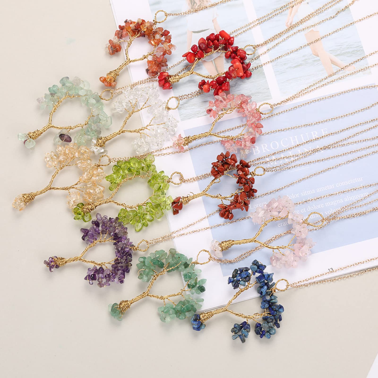 Handmade Tree of Life Pendant Necklace - Natural Redstone, Fluorite & Aventurine Gemstone Jewelry for Women | Spiritual Healing, Meditation & Gift Giving